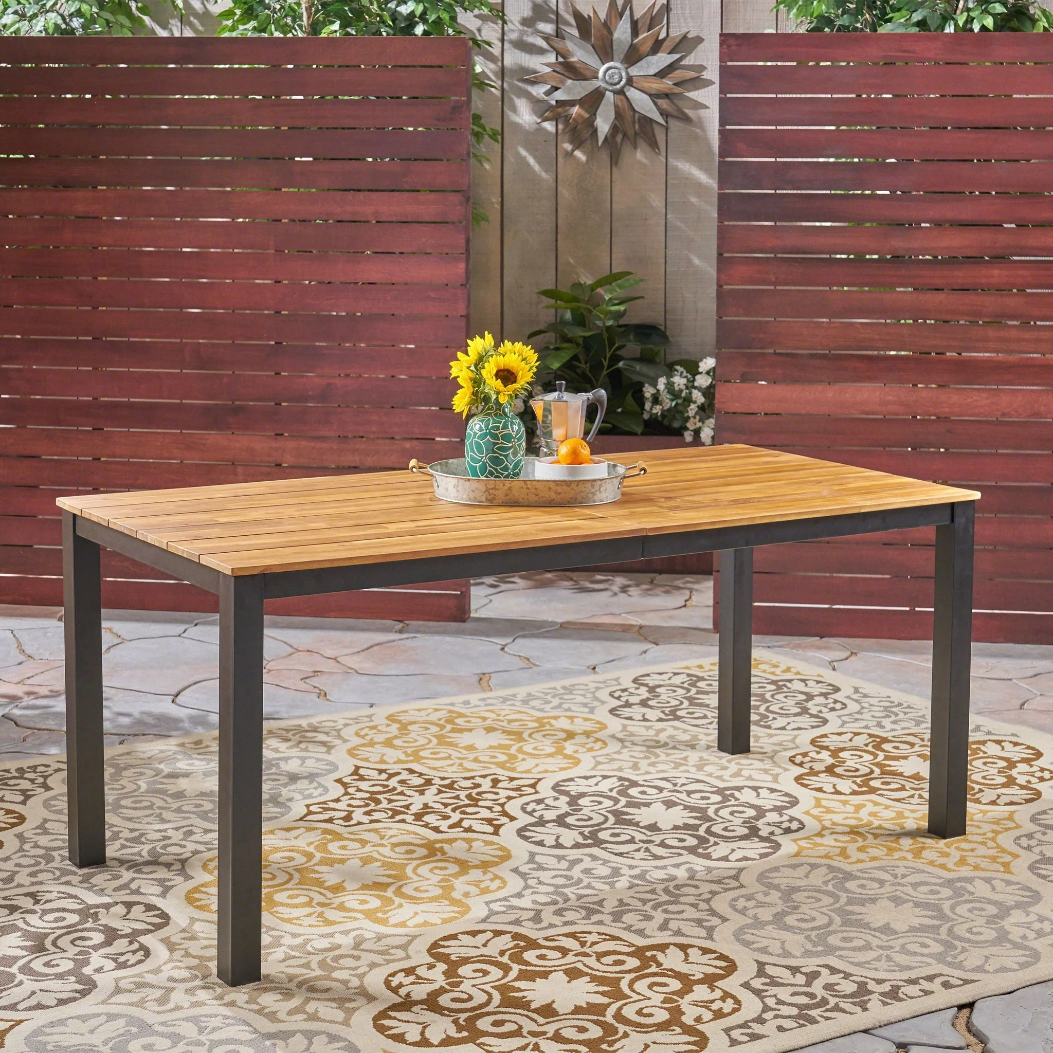 Rectangular Outdoor Dining Table With Iron Legs - Black - Image 4