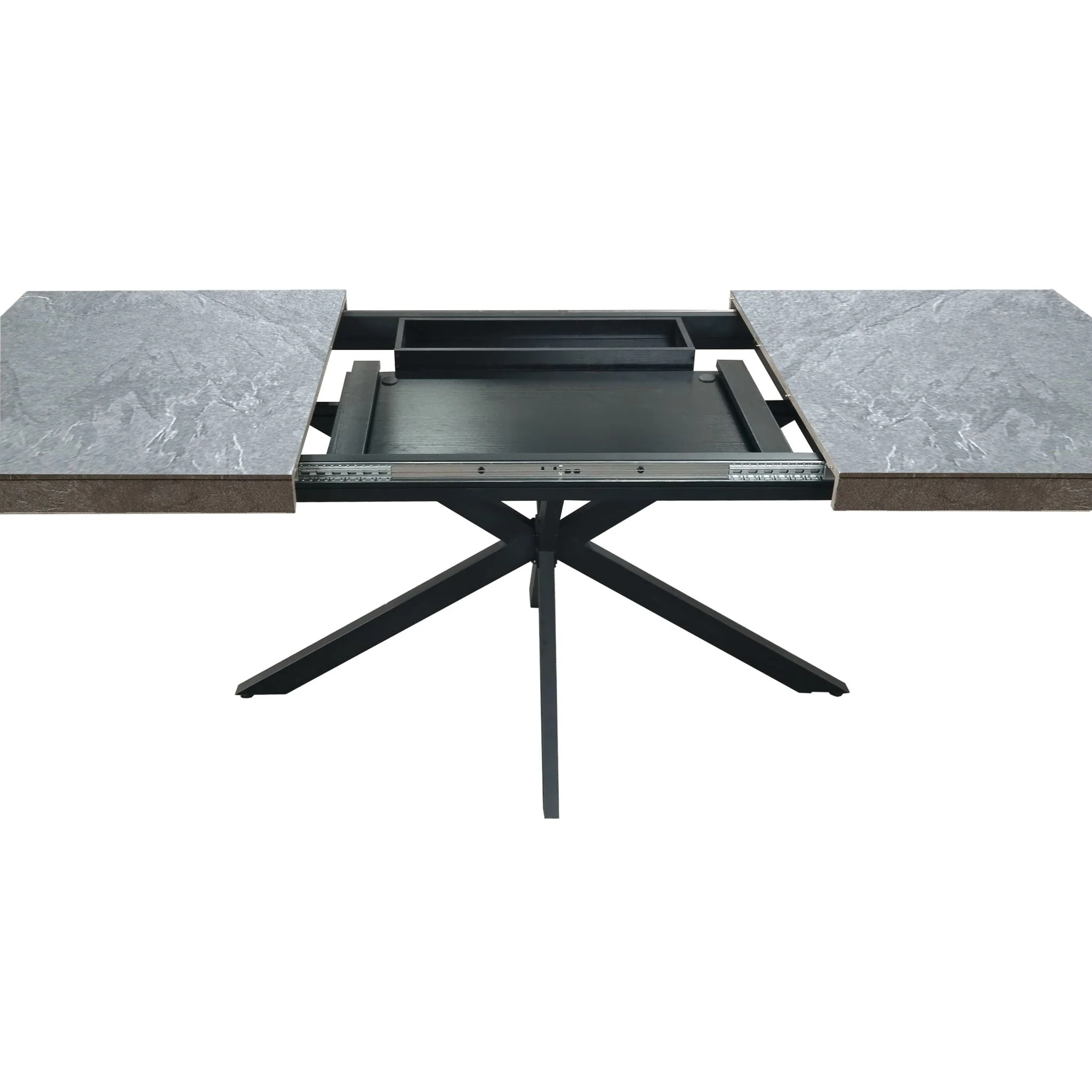 Rectangular Stretch Dining Table With 4 Chairs - Black / Gray - Image 4