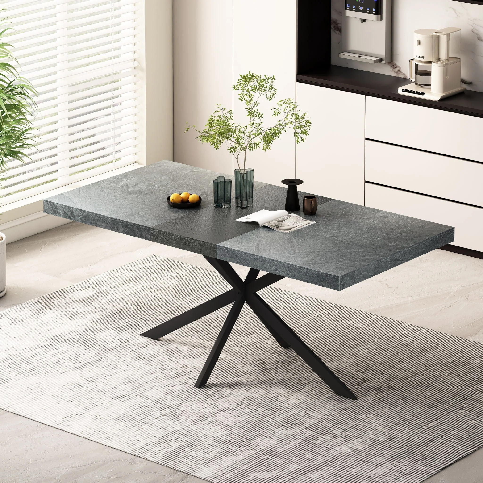 Rectangular Stretch Dining Table With 4 Chairs - Black / Gray - Image 8