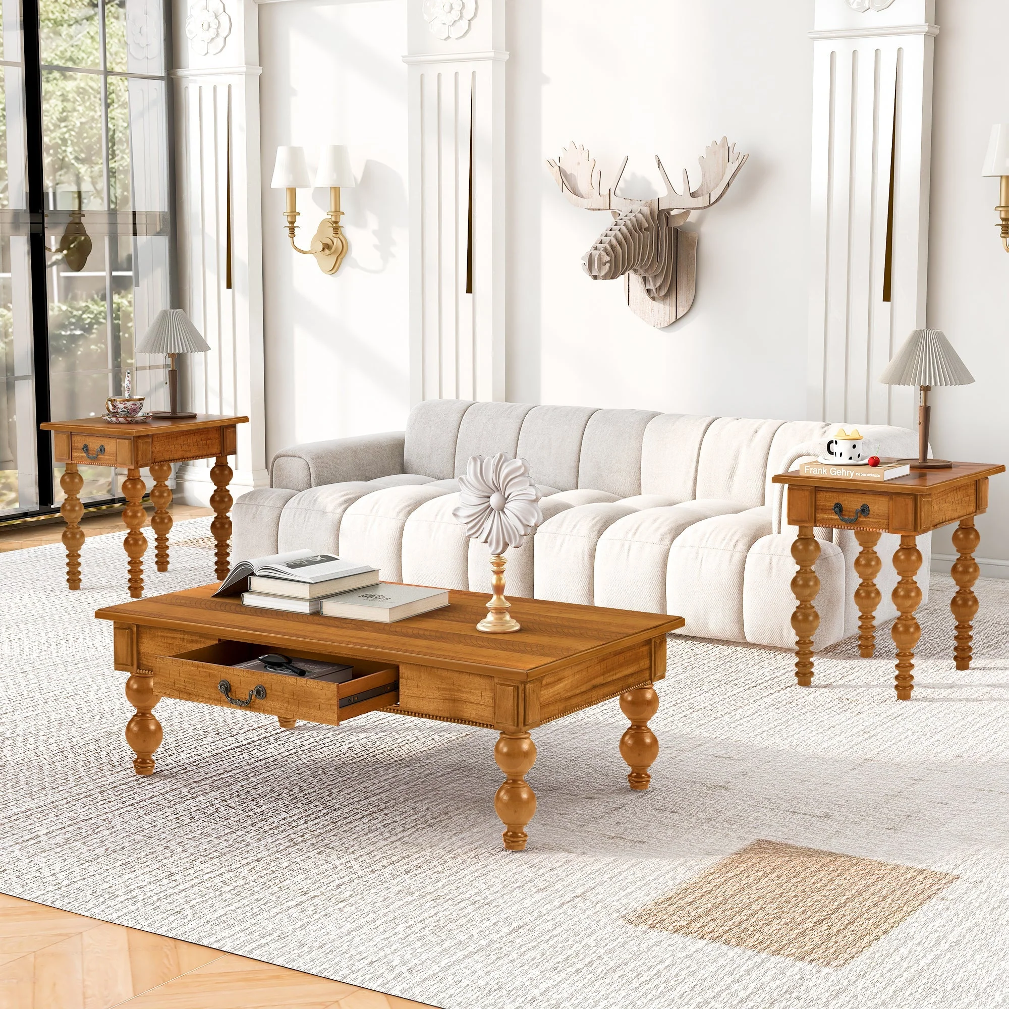 Rectangular Wooden Coffee Table with Storage Drawer - Image 4