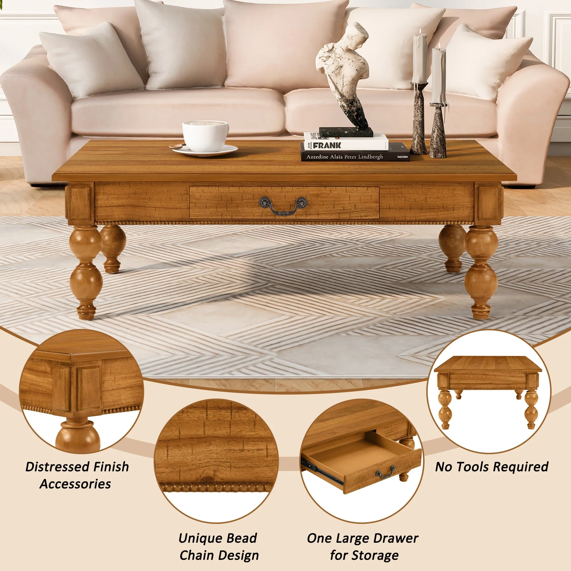 Rectangular Wooden Coffee Table with Storage Drawer - Image 7