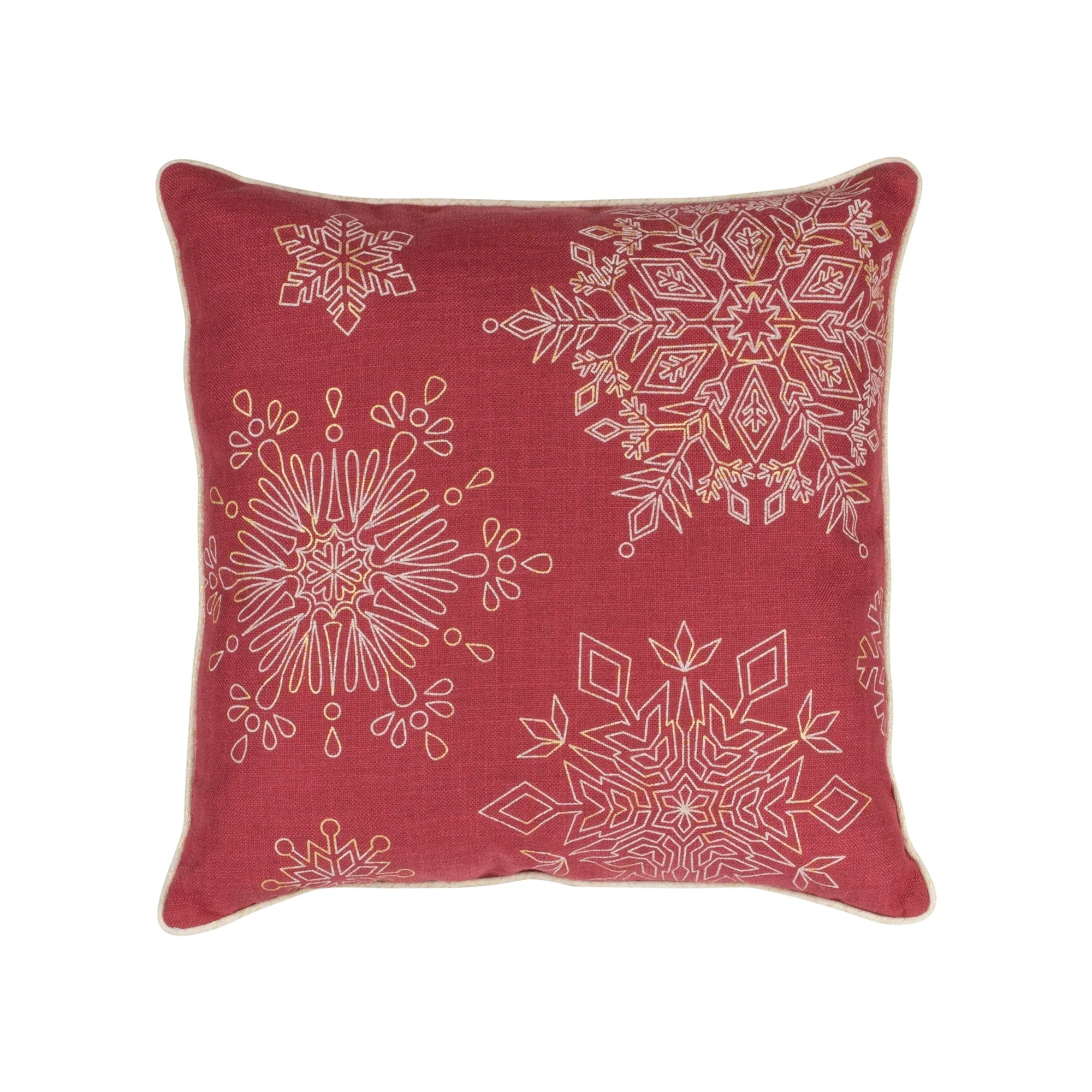 Red Embroidered Snowflake Pillow (Set of 2) - Image 3