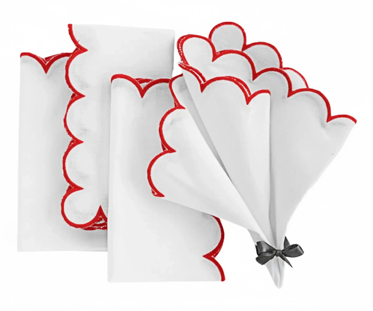 Red Fabric Napkins - Scalloped