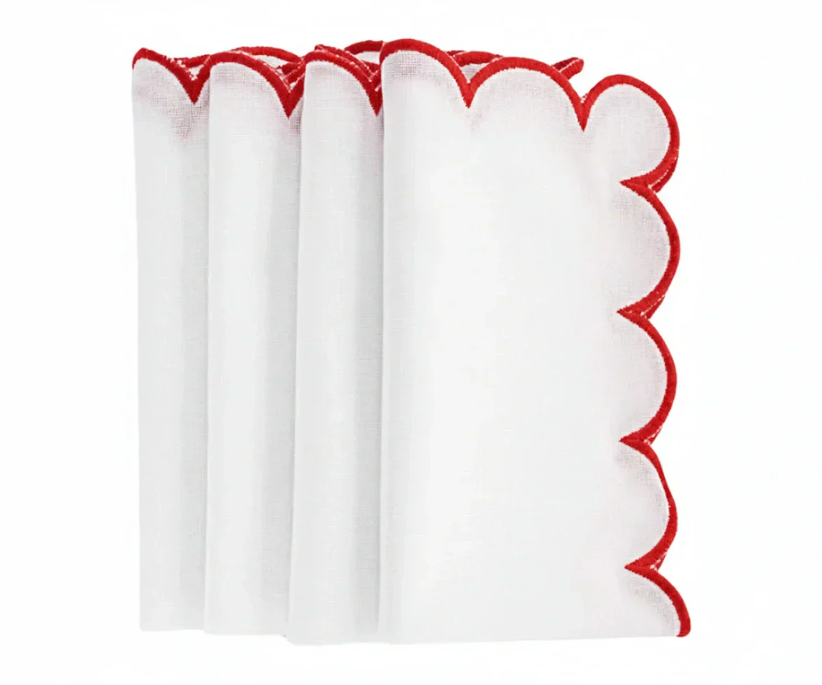 Red Fabric Napkins - Scalloped - Image 3