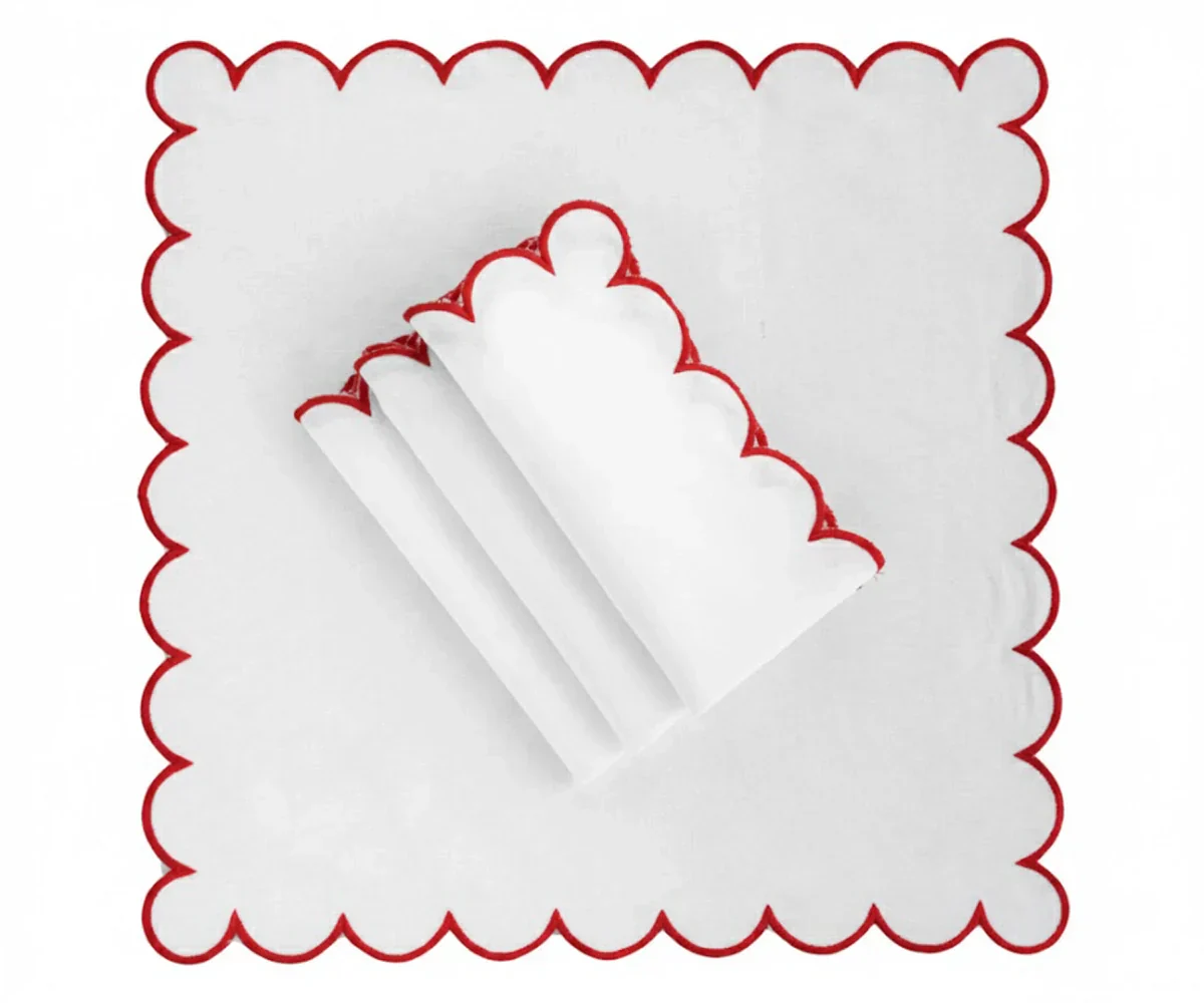 Red Fabric Napkins - Scalloped - Image 4