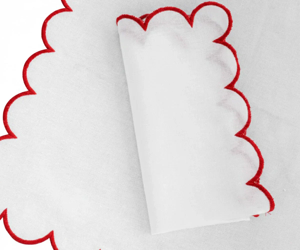 Red Fabric Napkins - Scalloped - Image 5