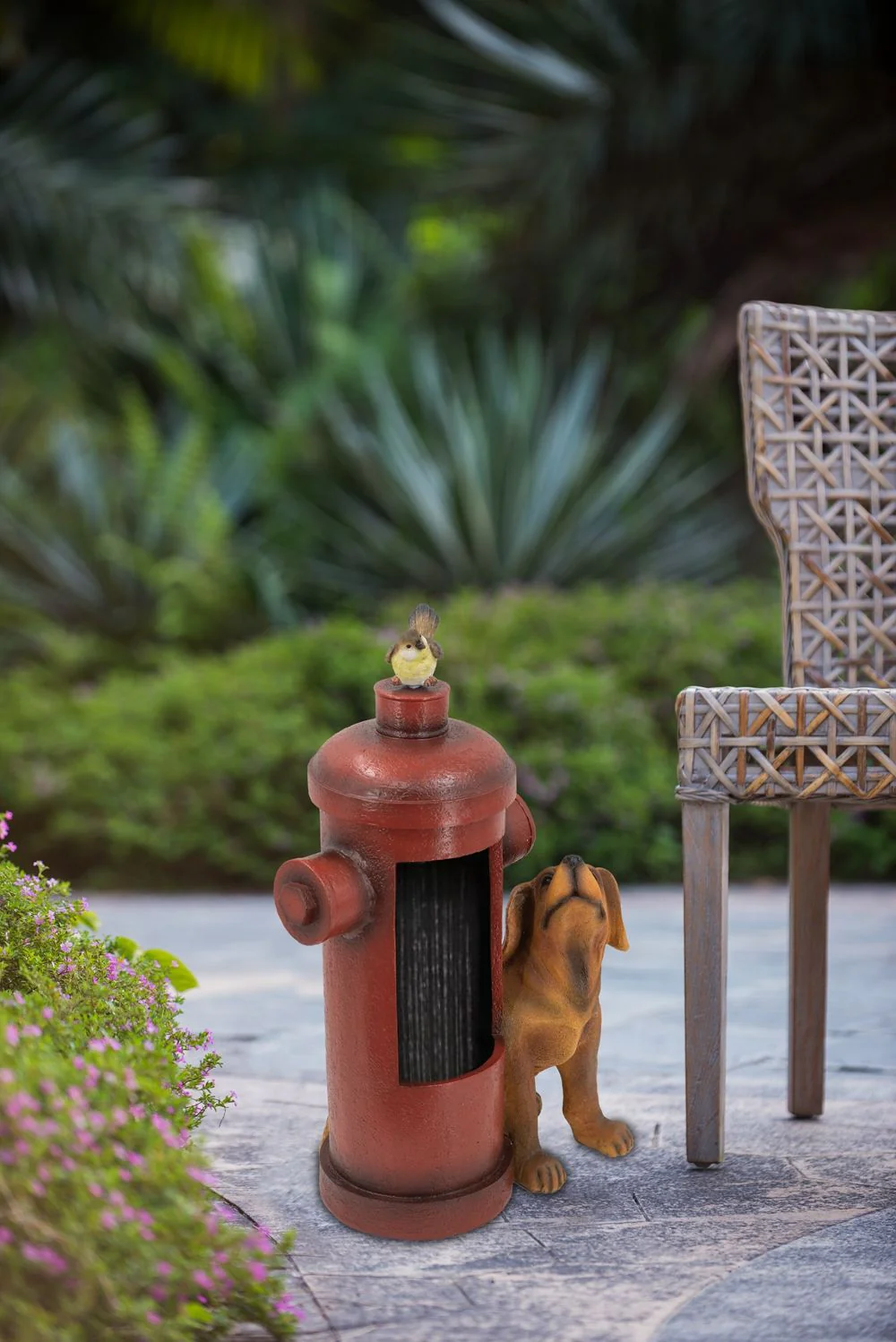 Red Fire Hydrant Water Fountain with Dog and Bird Accents - Image 5