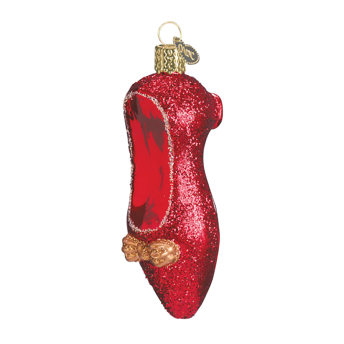 Red Slipper Glass Ornament 4x2x1.25 by Old World Christmas - Image 3