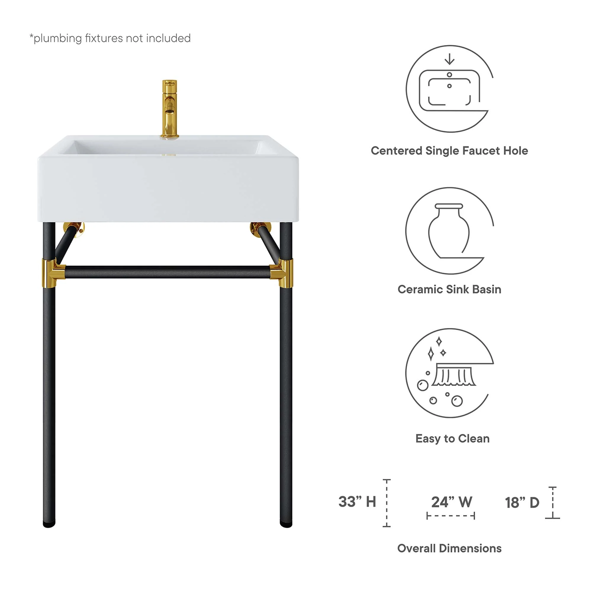 Redeem 24" Wall-Mount Black Stainless Steel Bathroom Vanity by Modway - Image 2
