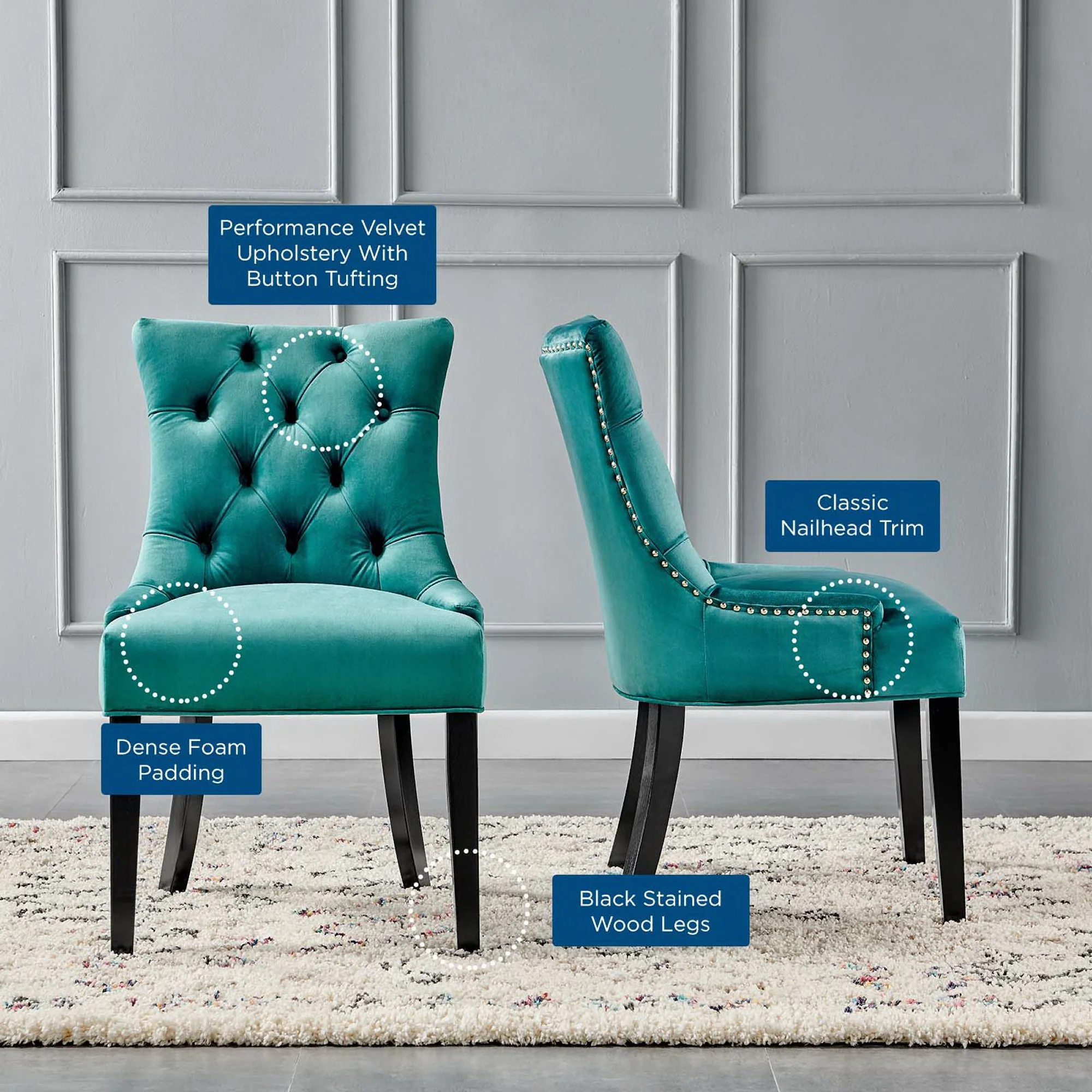 Regent Tufted Performance Velvet Dining Side Chairs Set of 2 by Modway - Image 2