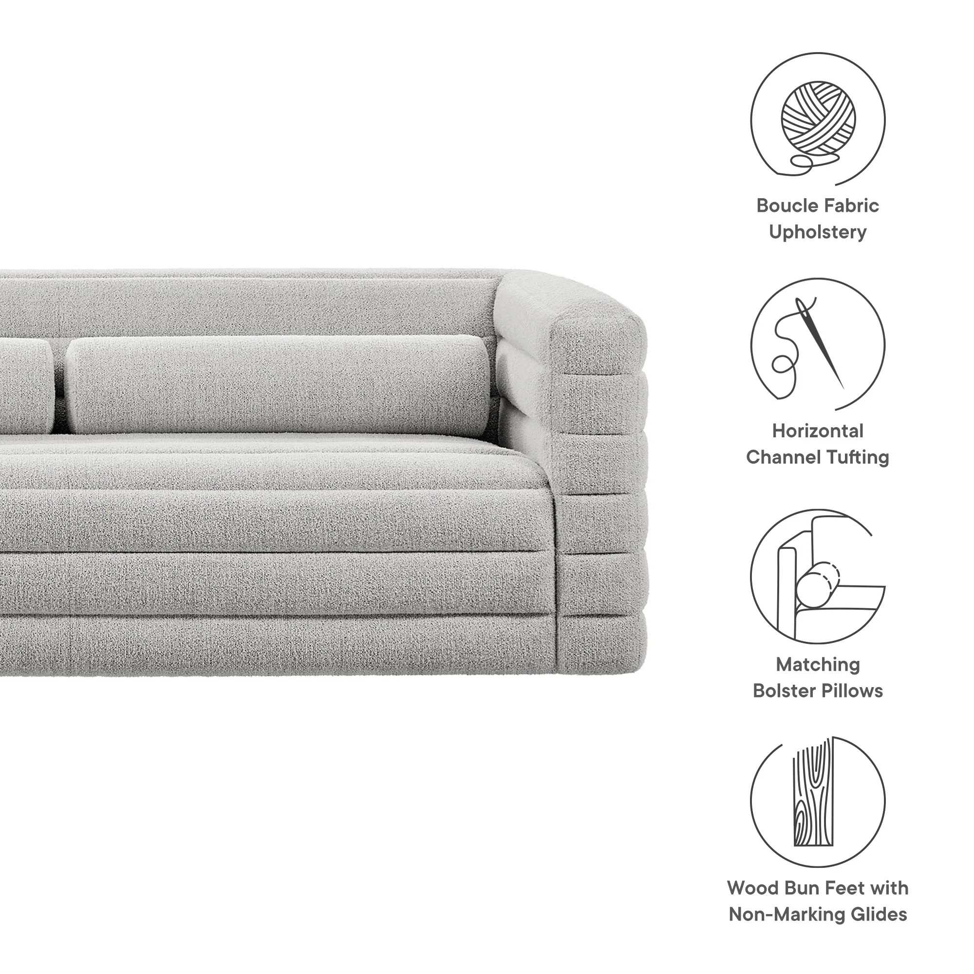 Relle Channel Tufted Boucle Upholstered Sofa by Modway - Image 13