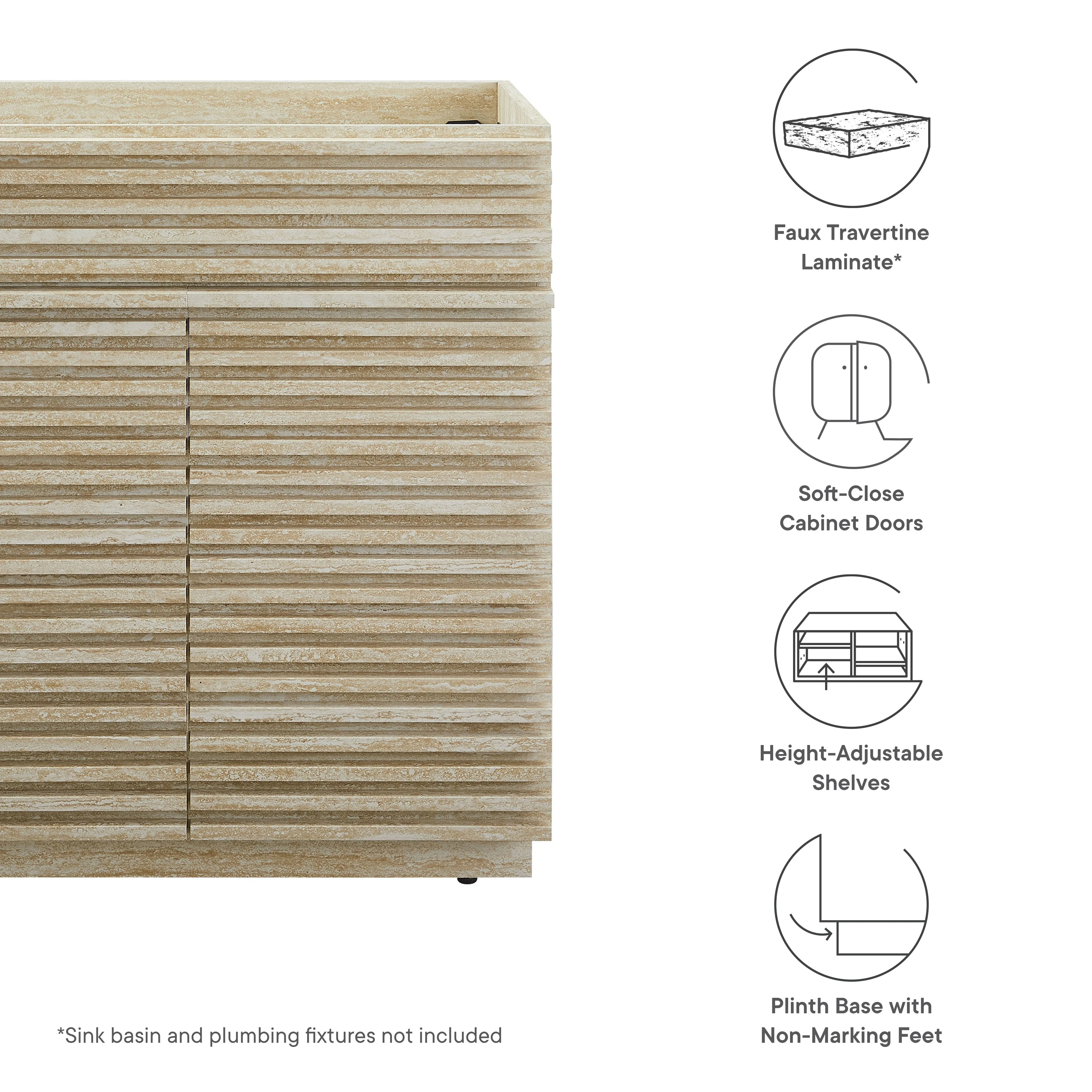 Render 30" Faux Travertine Bathroom Vanity Cabinet by Modway - Image 3