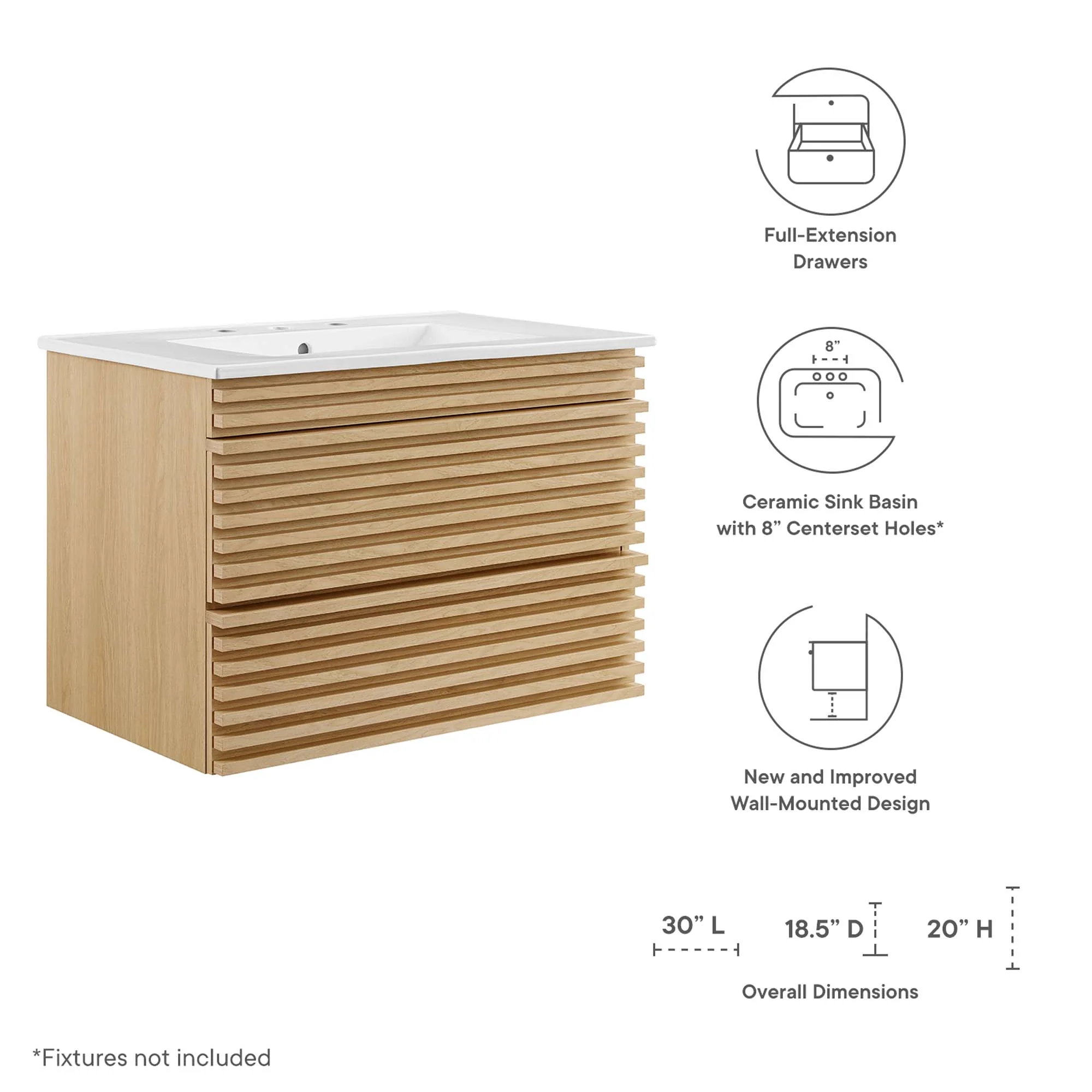 Render 30" Wall-Mount Bathroom Vanity by Modway - Image 2