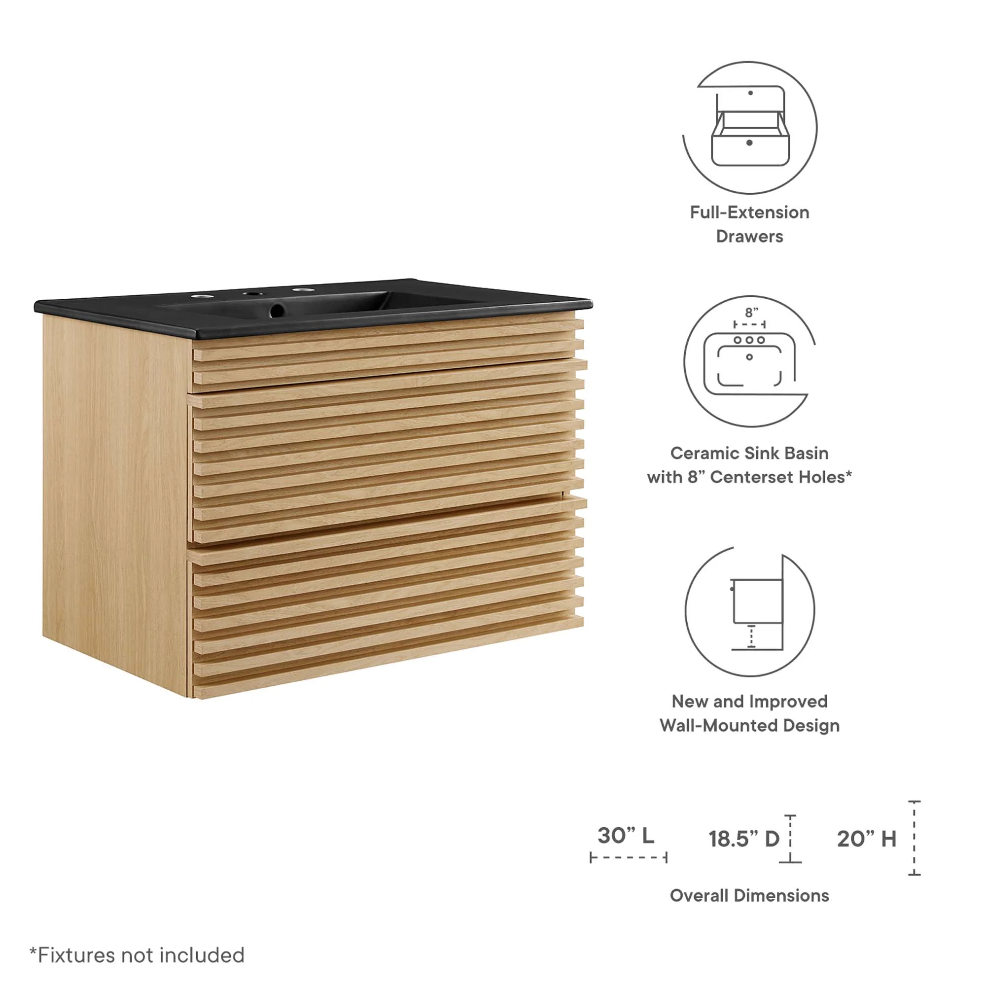Render 30" Wall-Mount Bathroom Vanity by Modway - Image 2