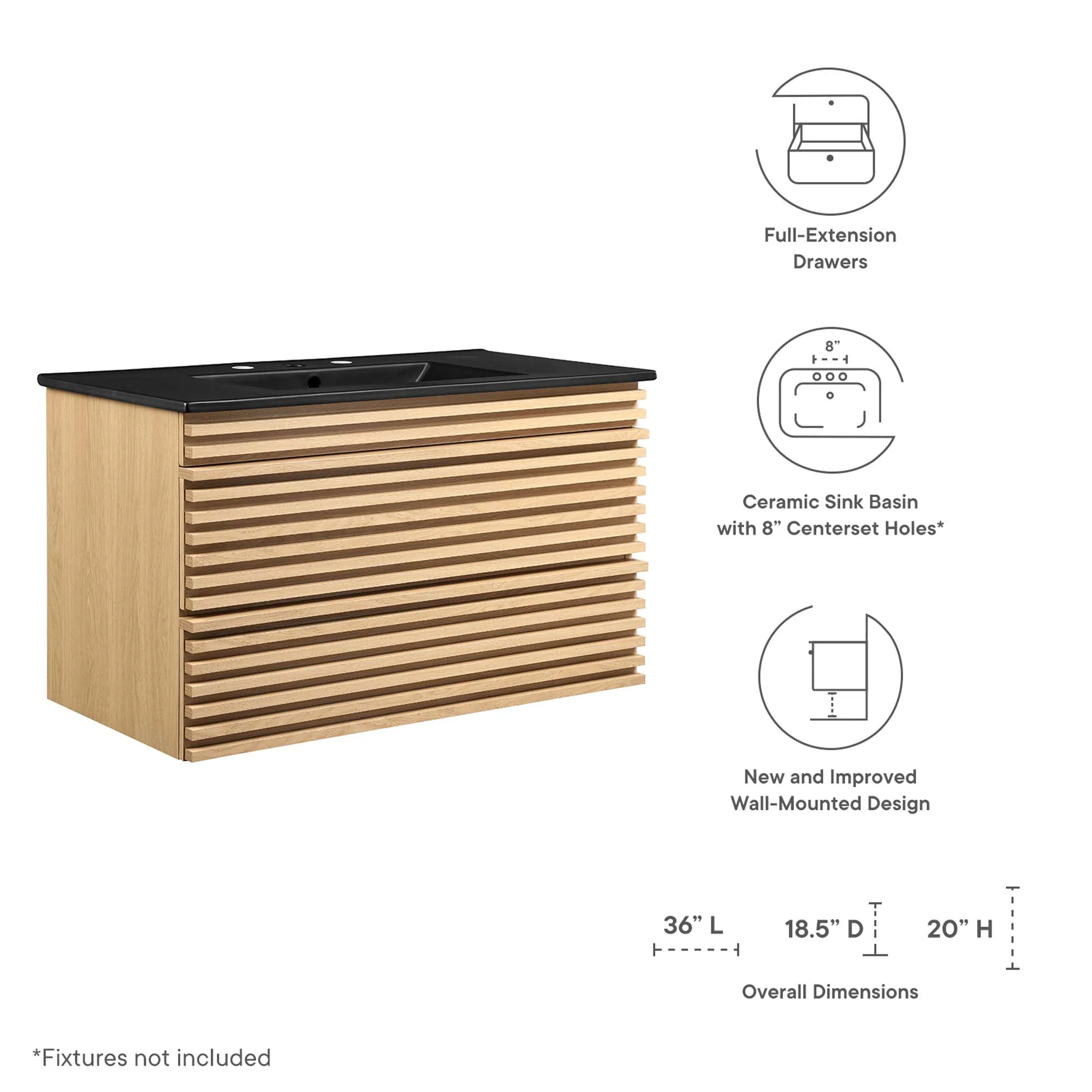 Render 36" Wall-Mount Bathroom Vanity by Modway - Image 2