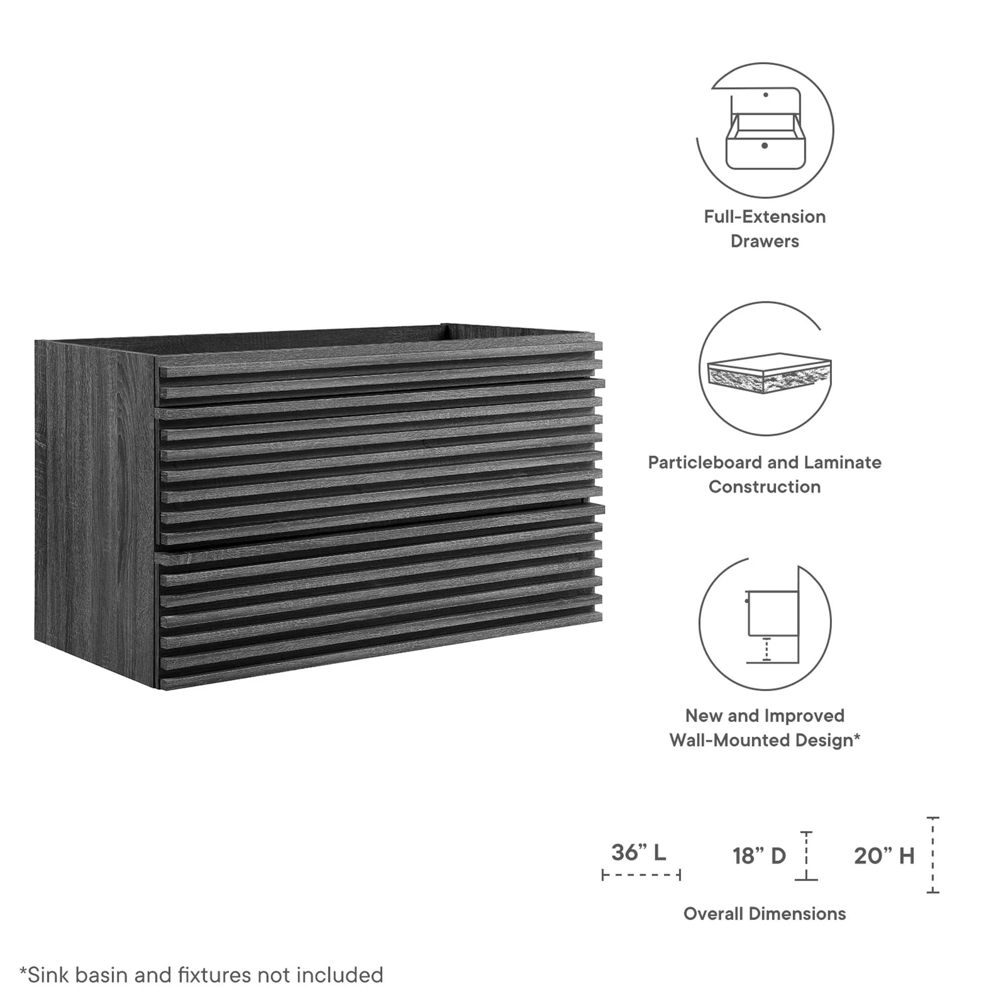 Render 36" Wall-Mount Bathroom Vanity Cabinet by Modway - Image 19
