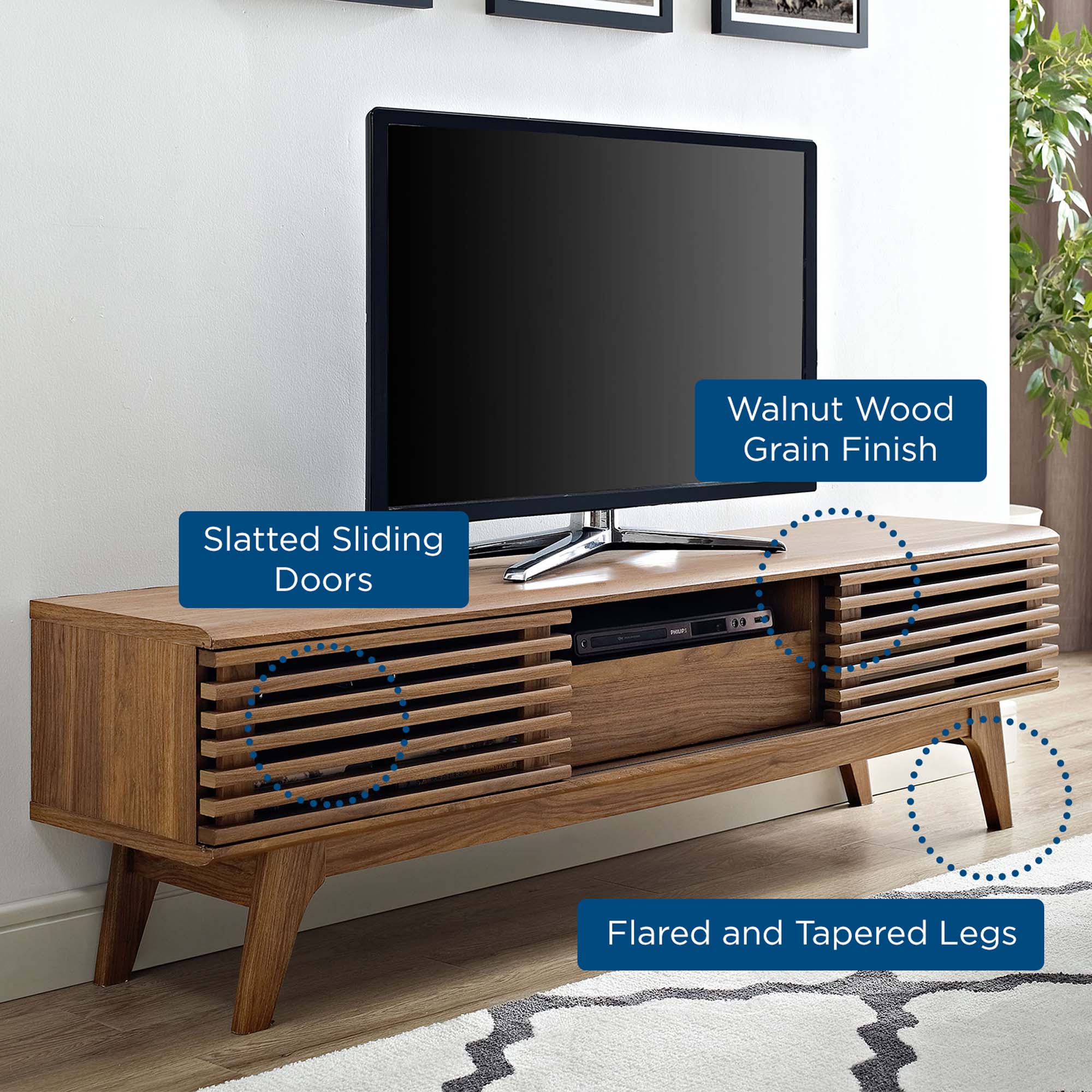 Render 59-Inch Walnut TV Stand by Modway Mid-Century Style - Image 7