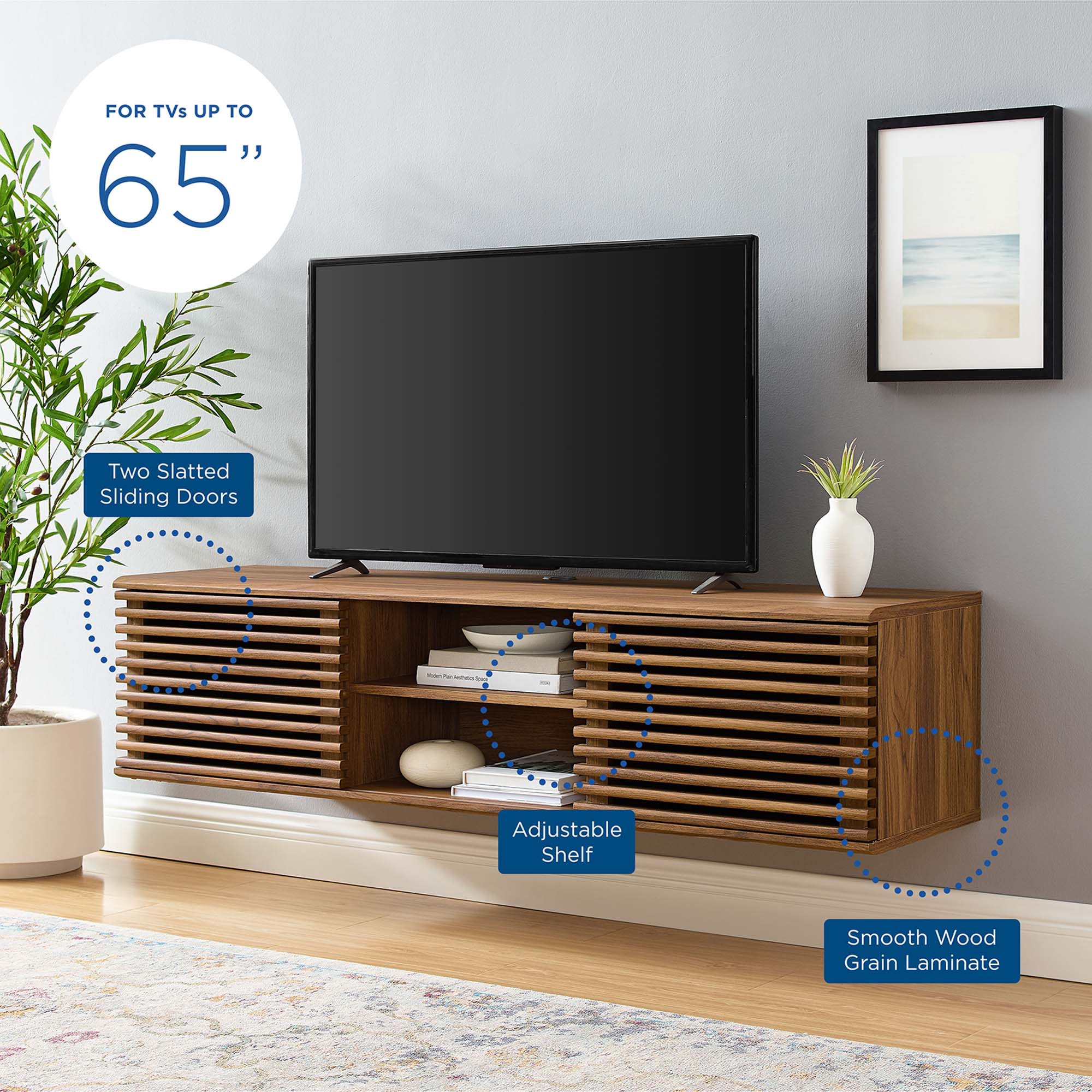 Render 60" Wall-Mount Media Console TV Stand by Modway - Image 6