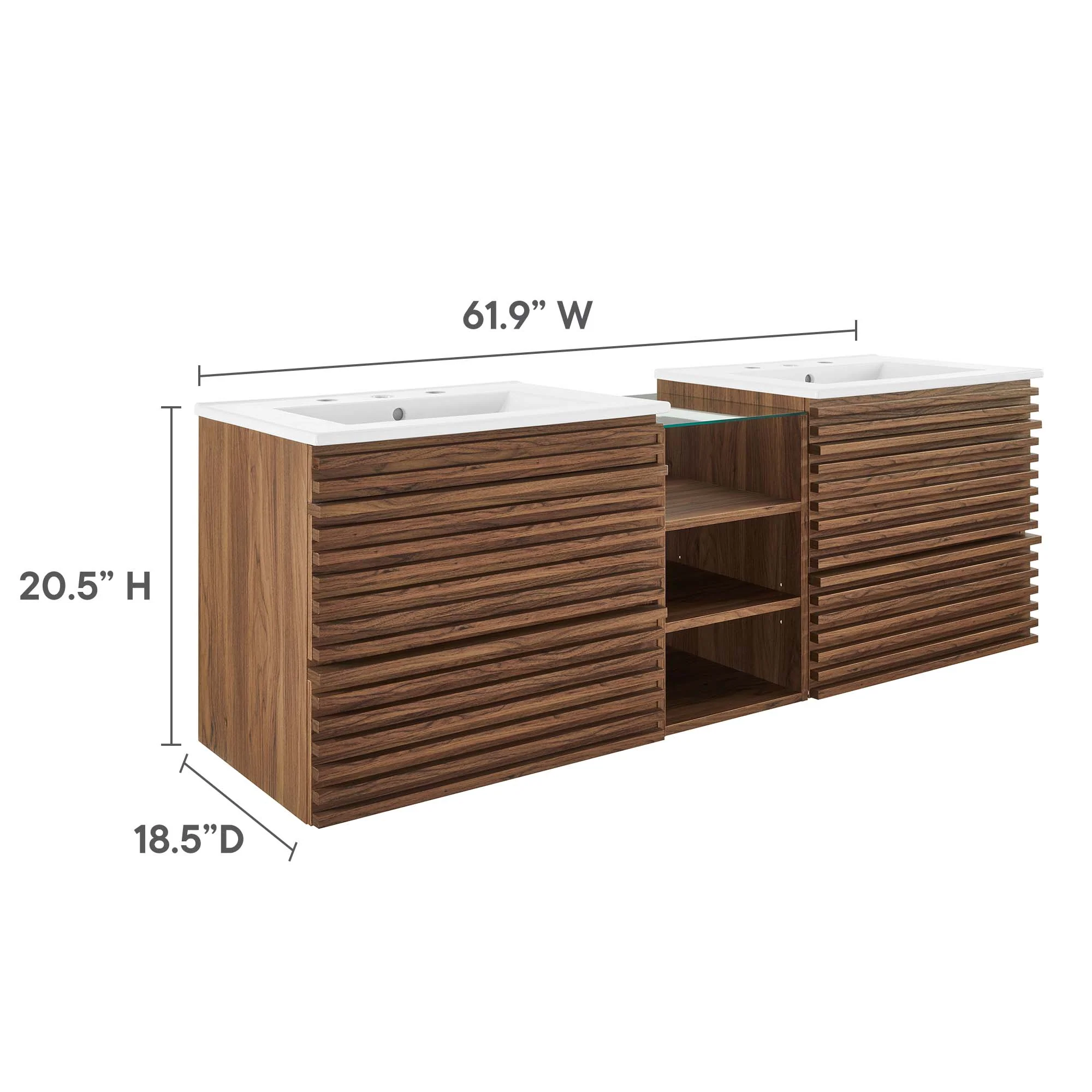 Render 62" Wall-Mount Double Sink Bathroom Vanity by Modway - Image 3