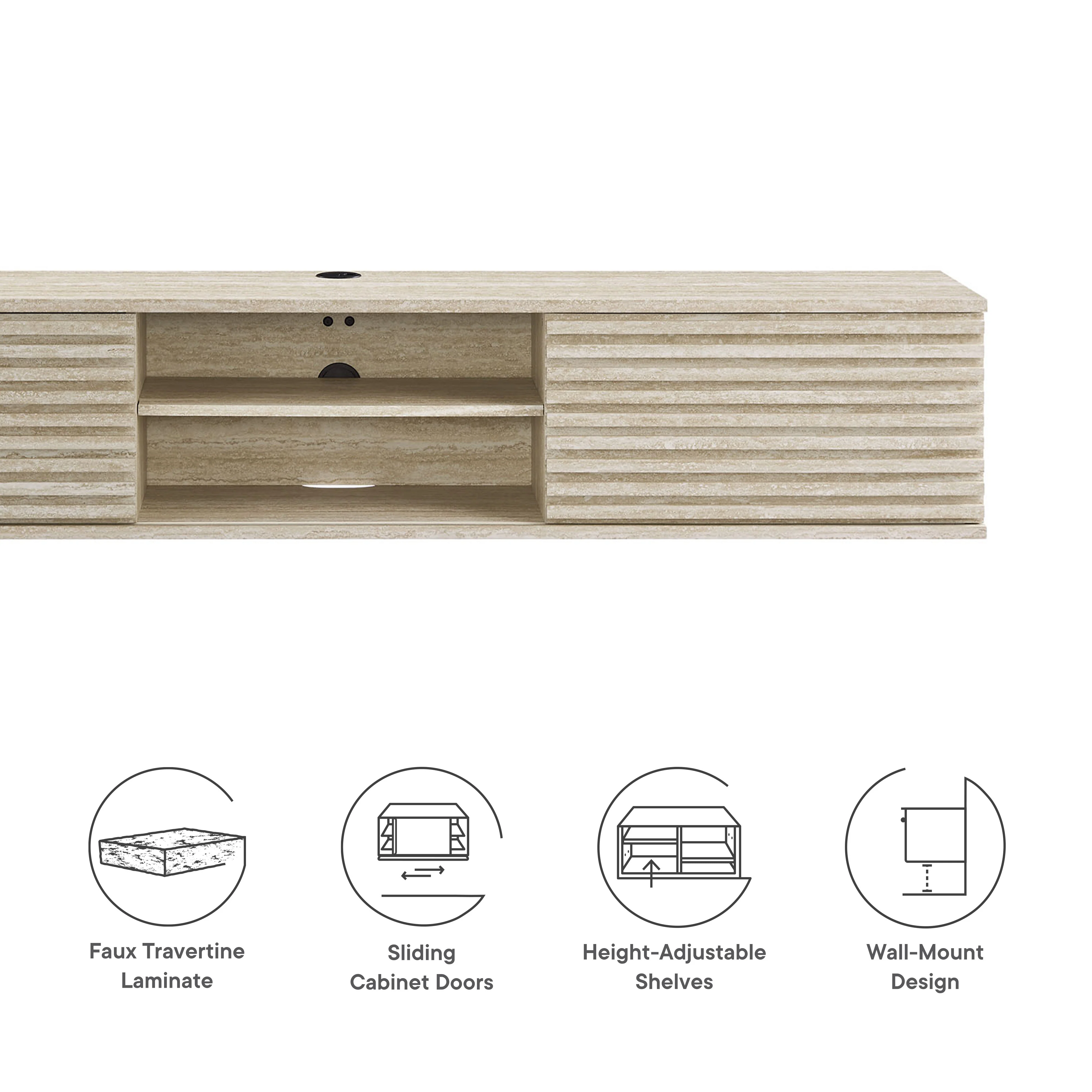 Render 70" Faux Travertine Wall-Mount Media Console TV Stand - Image 3