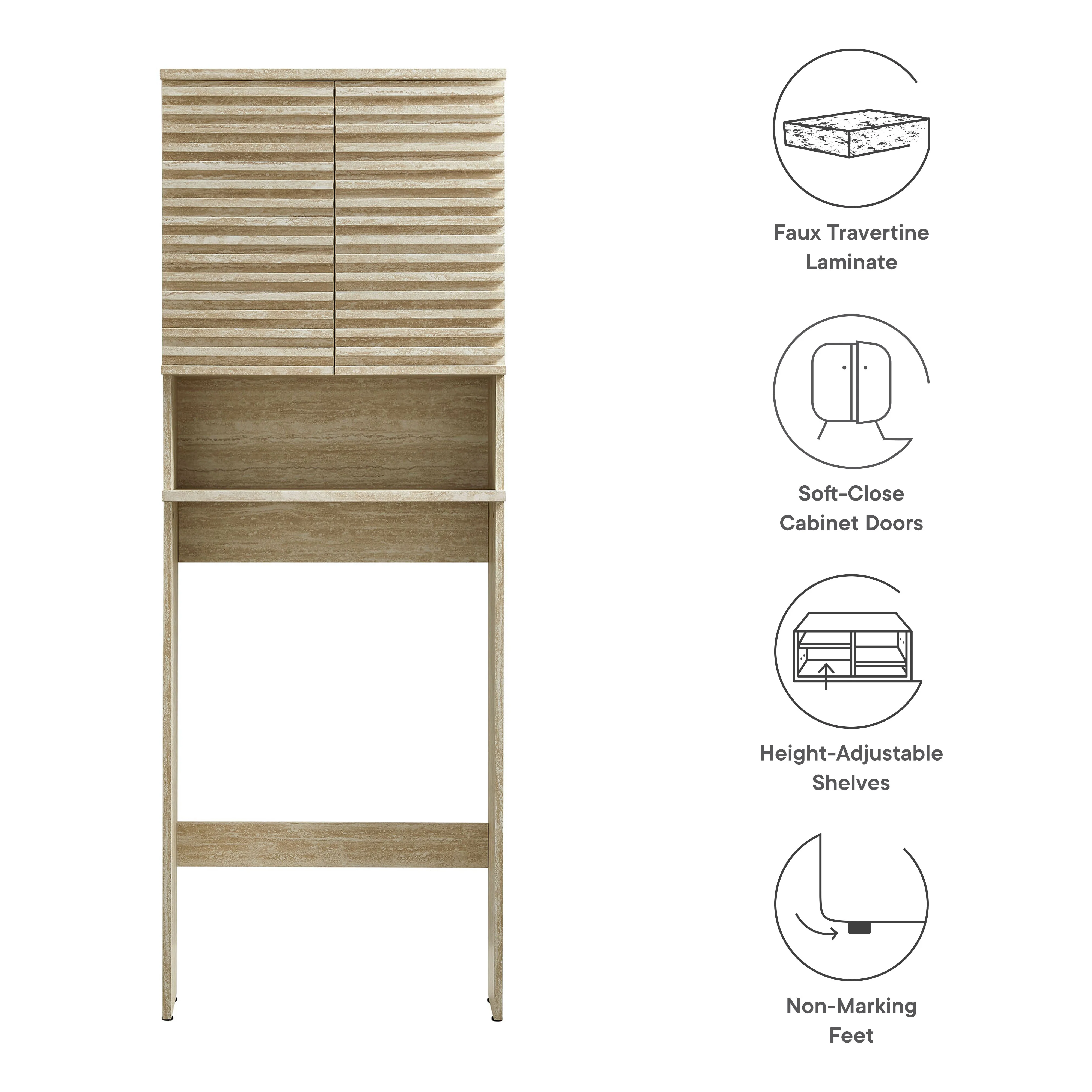 Render Over the Toilet Faux Travertine Bathroom Storage Cabinet by Modway - Image 3