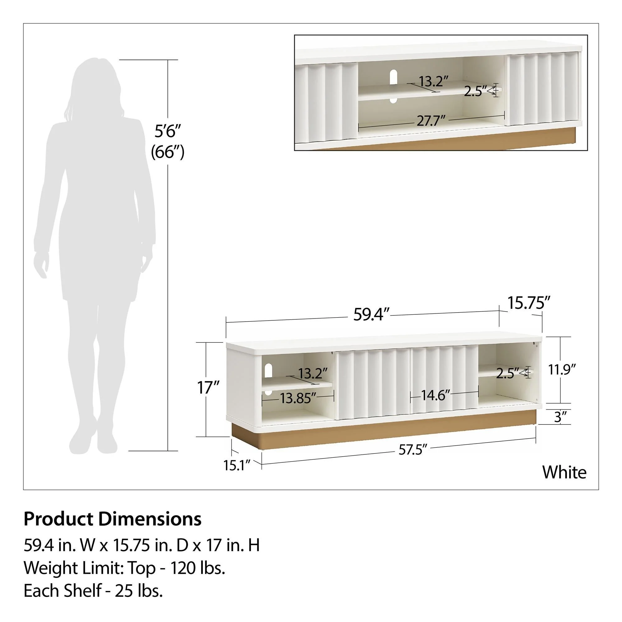 Rene - Scalloped TV Stand For TVs Up To 65" - White - Image 4