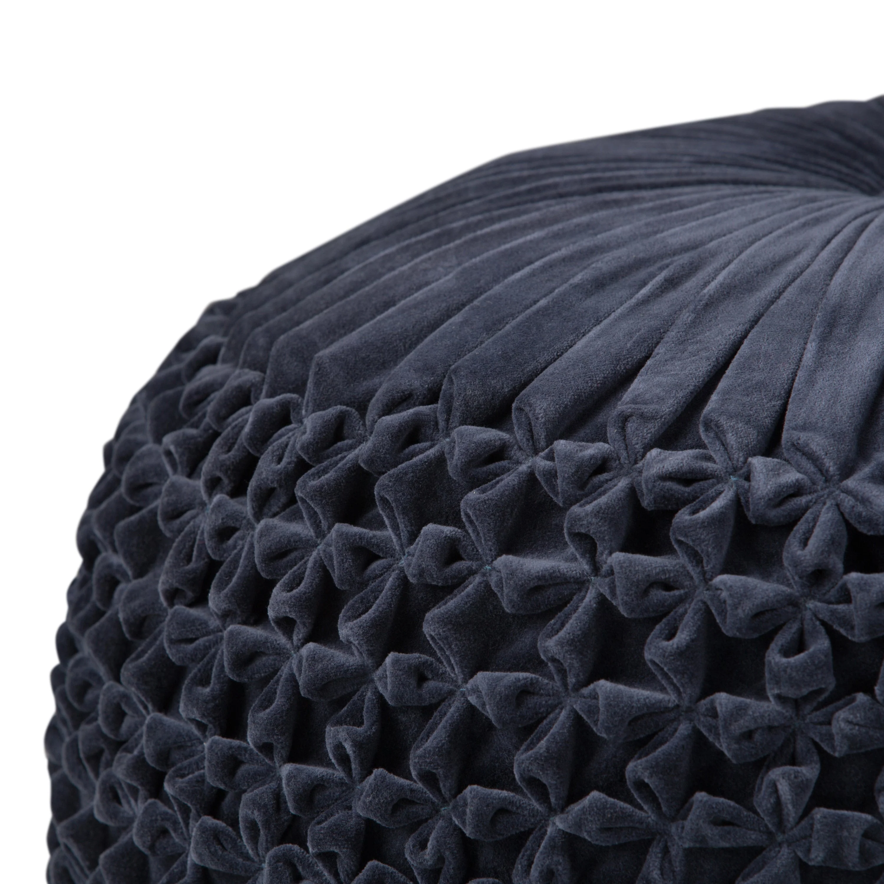 Renee Round Pouf Navy Velvet Cotton Accent Stool - Image 2