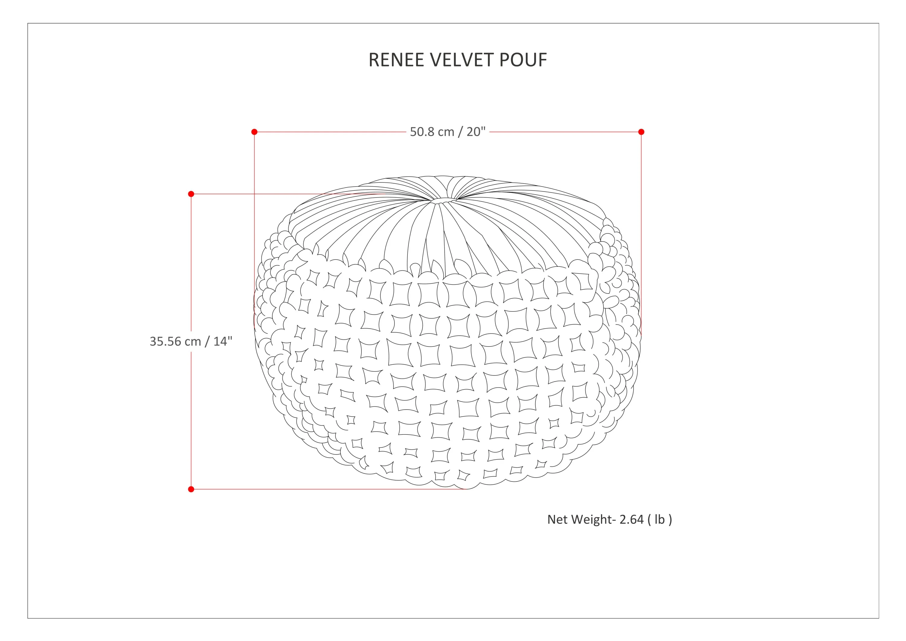 Renee Round Pouf Navy Velvet Cotton Accent Stool - Image 5