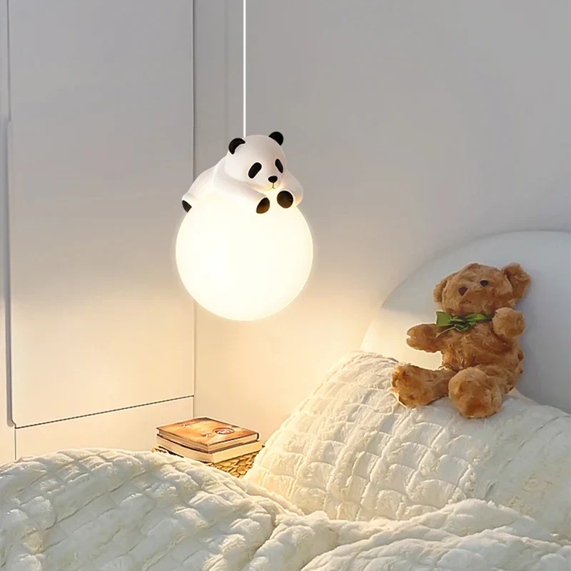 Resin Panda Pendant Light Modern Minimalist LED Lamp Kids Bedroom Ceiling Light - Image 2