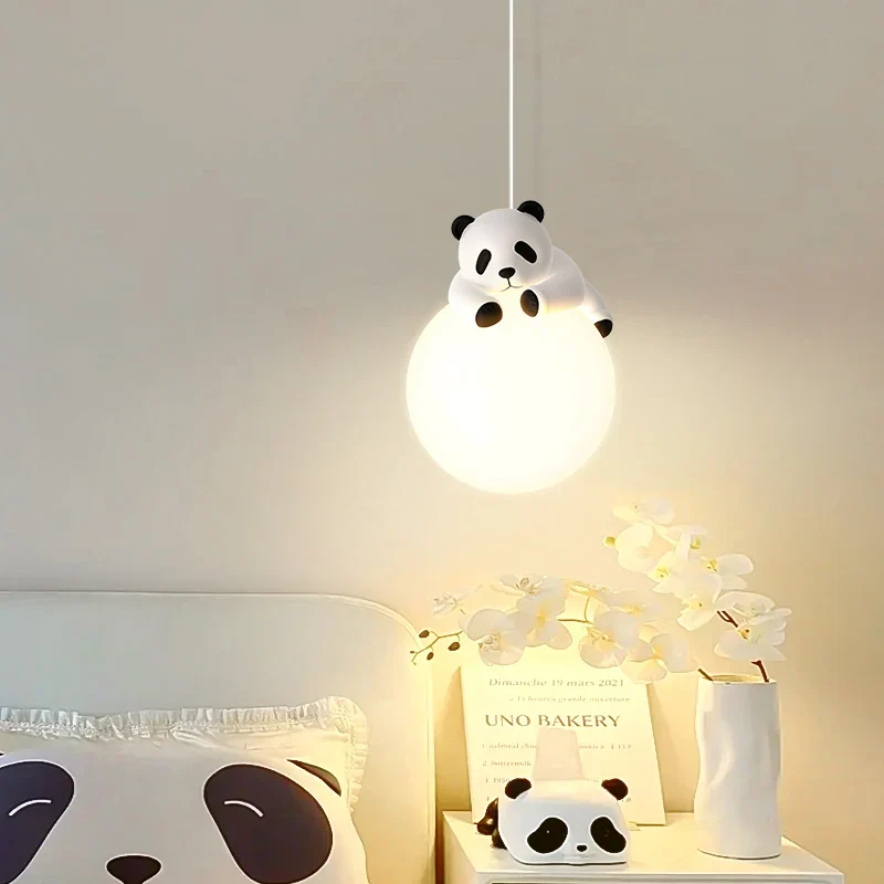 Resin Panda Pendant Light Modern Minimalist LED Lamp Kids Bedroom Ceiling Light - Image 3