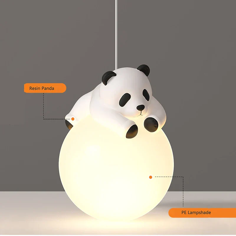 Resin Panda Pendant Light Modern Minimalist LED Lamp Kids Bedroom Ceiling Light - Image 5