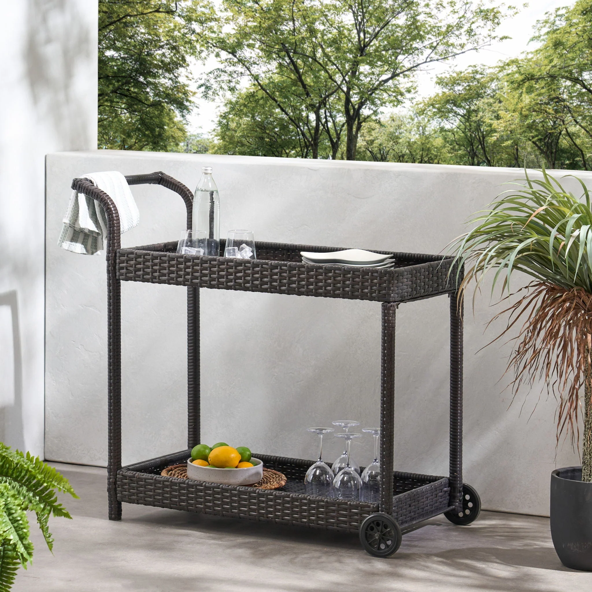 Resin Wicker Bar Cart With Metal Frame - Brown - Image 2