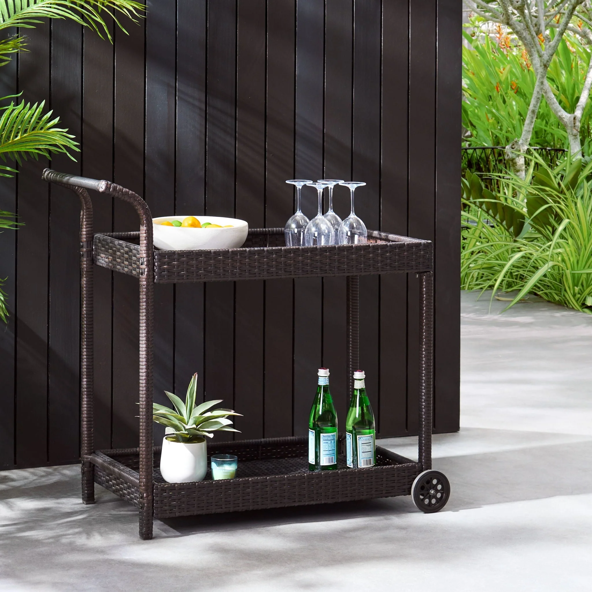 Resin Wicker Bar Cart With Metal Frame - Brown - Image 3