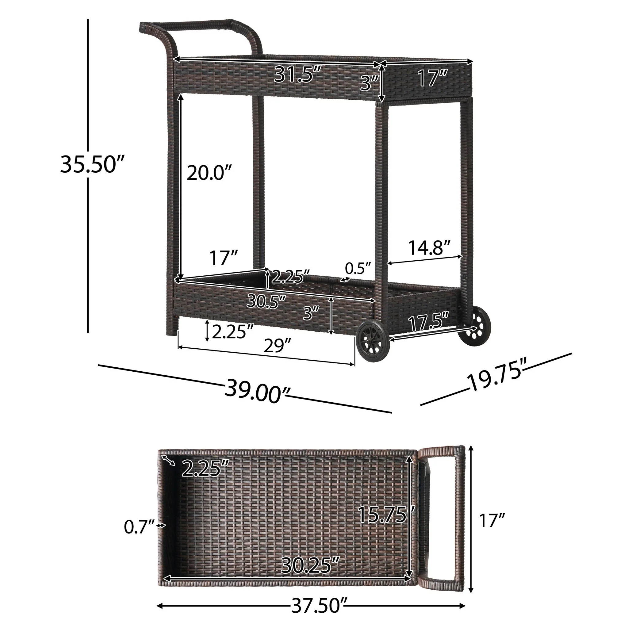 Resin Wicker Bar Cart With Metal Frame - Brown - Image 4