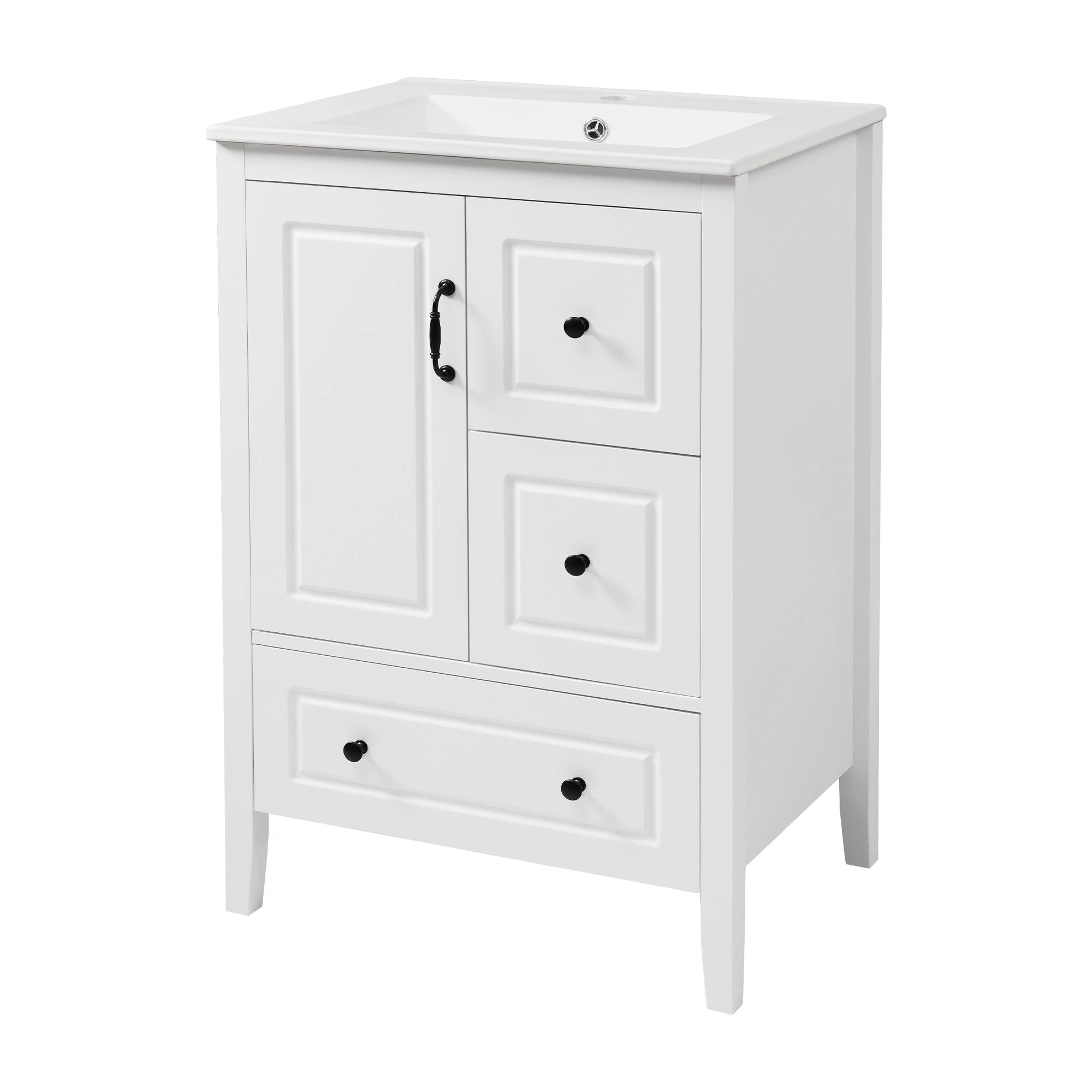 Retro Bathroom Vanity With Sink, Soft Closing Cabinet & Drawers - Image 2