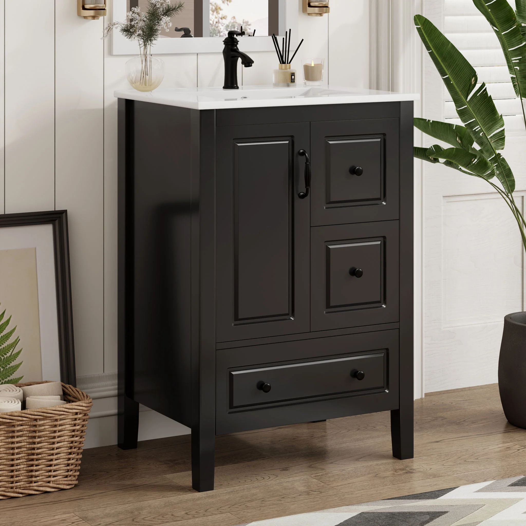 Retro Bathroom Vanity With Sink, Soft Closing Cabinet & Drawers - Image 4