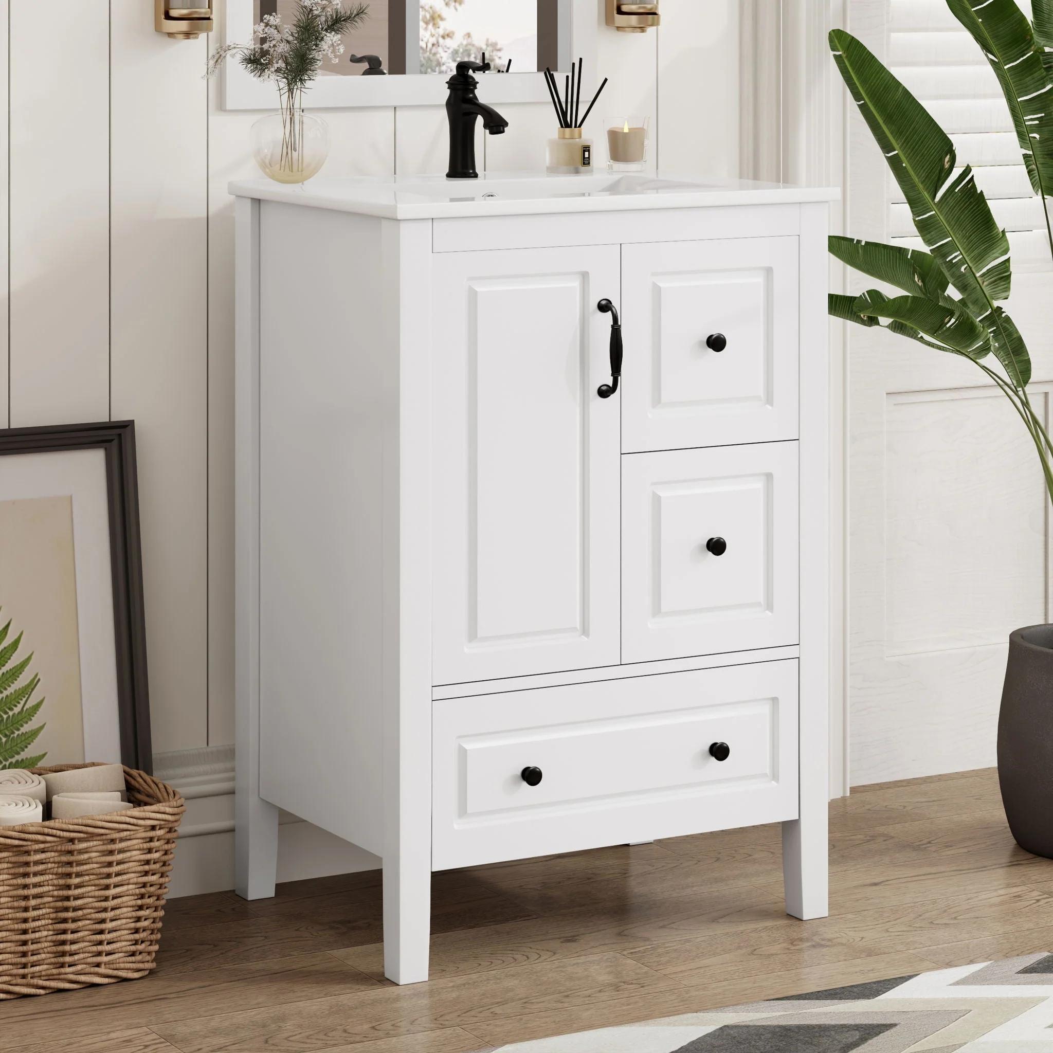 Retro Bathroom Vanity With Sink, Soft Closing Cabinet & Drawers - Image 7