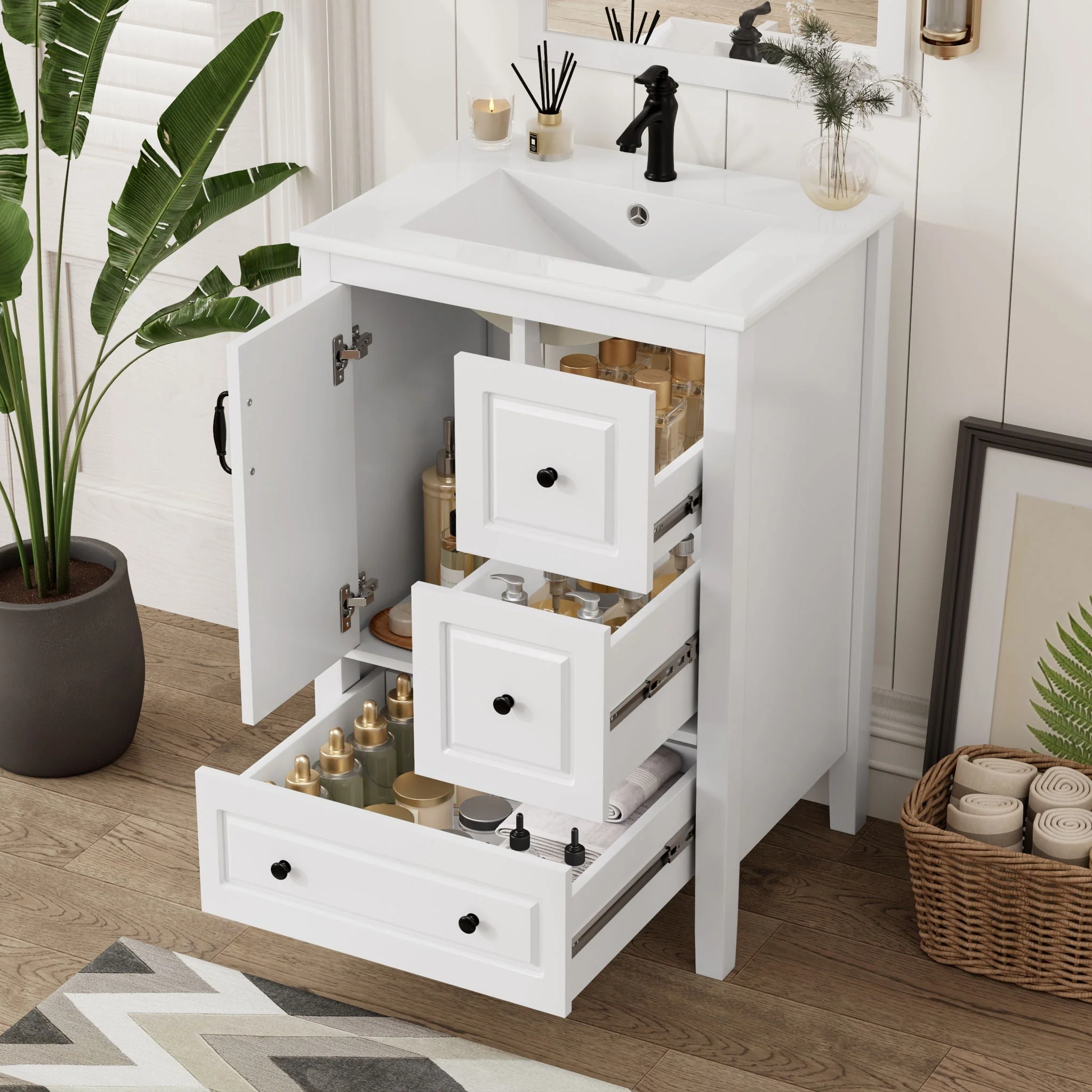 Retro Bathroom Vanity With Sink, Soft Closing Cabinet & Drawers - Image 8