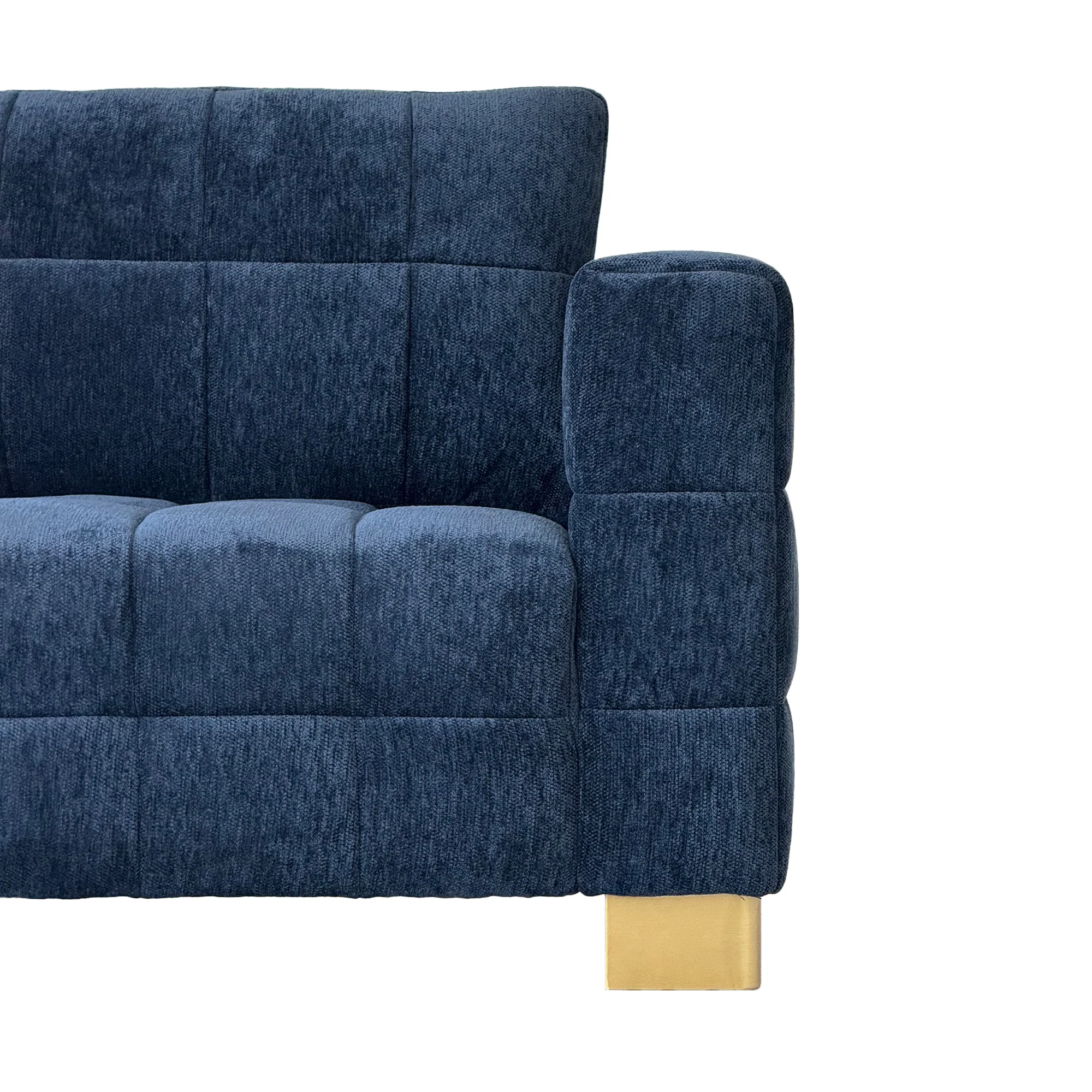 Retro Blue Chenille Upholstered 3-Seater Couch with Stainless-Steel Legs - Image 10