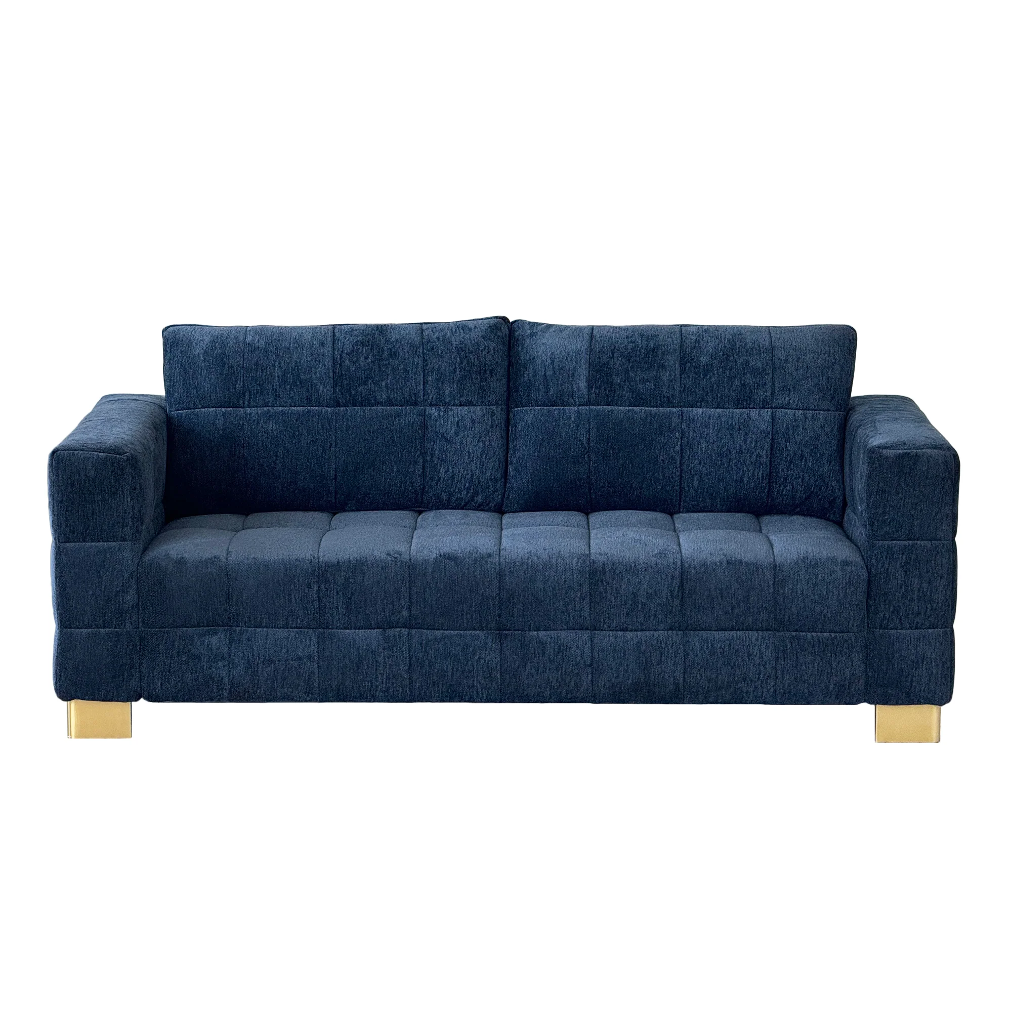 Retro Blue Chenille Upholstered 3-Seater Couch with Stainless-Steel Legs - Image 11