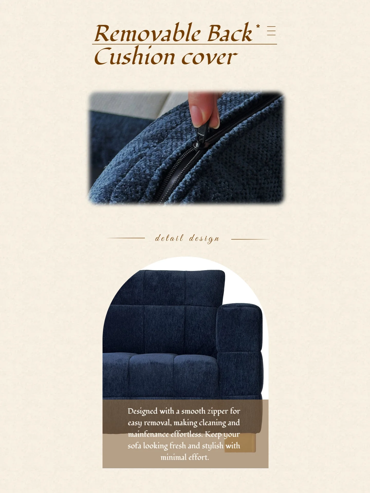 Retro Blue Chenille Upholstered 3-Seater Couch with Stainless-Steel Legs - Image 26