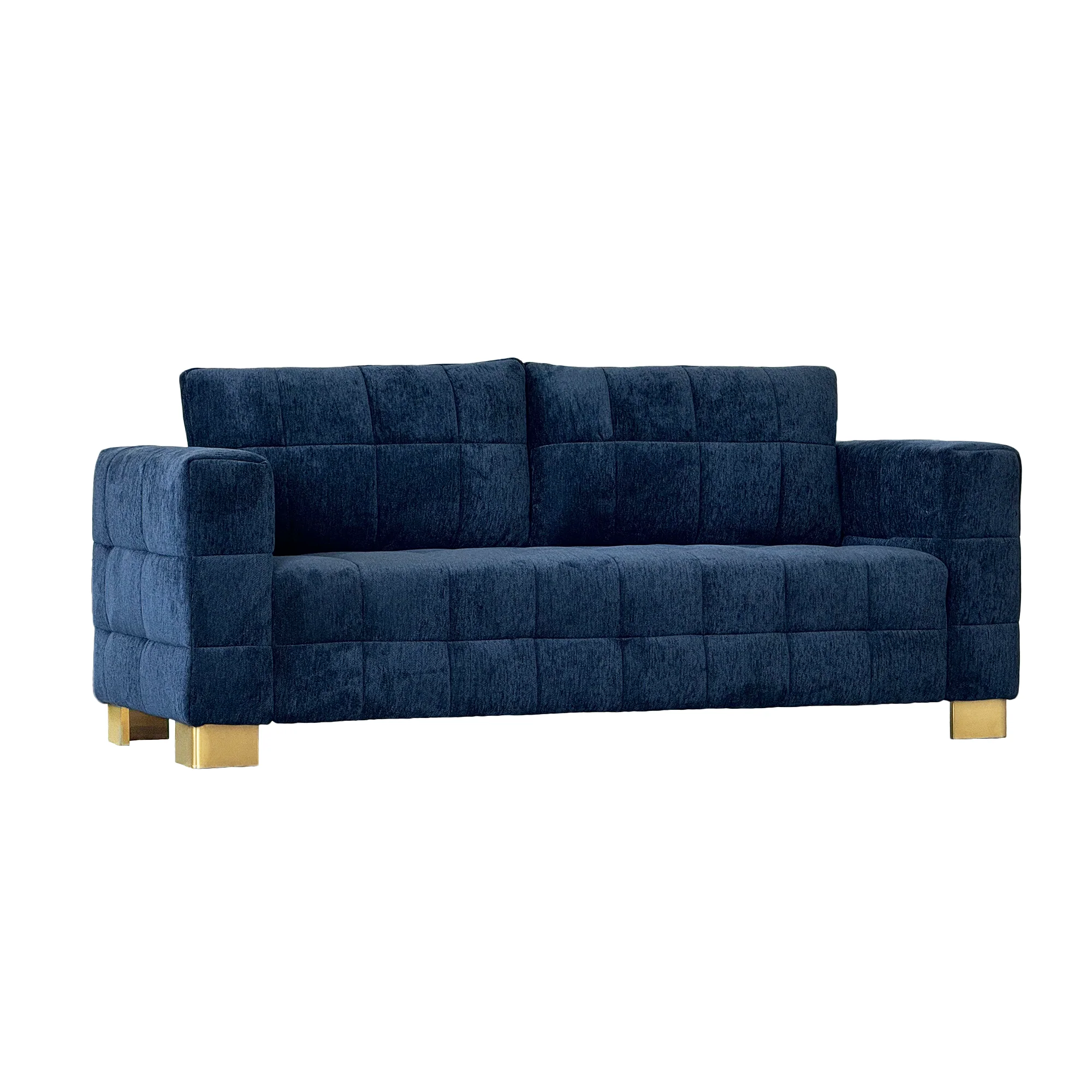 Retro Blue Chenille Upholstered 3-Seater Couch with Stainless-Steel Legs - Image 8
