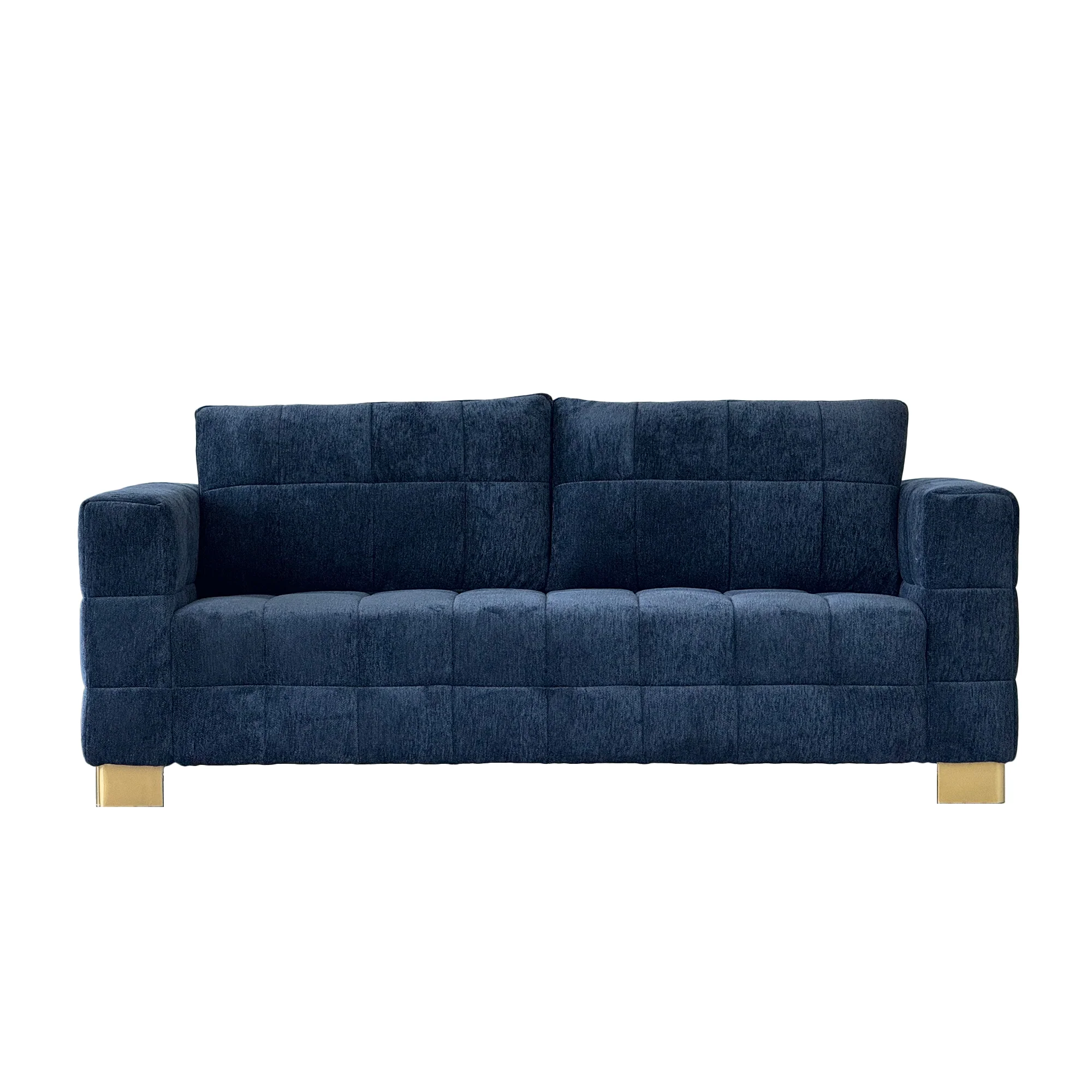 Retro Blue Chenille Upholstered 3-Seater Couch with Stainless-Steel Legs - Image 9