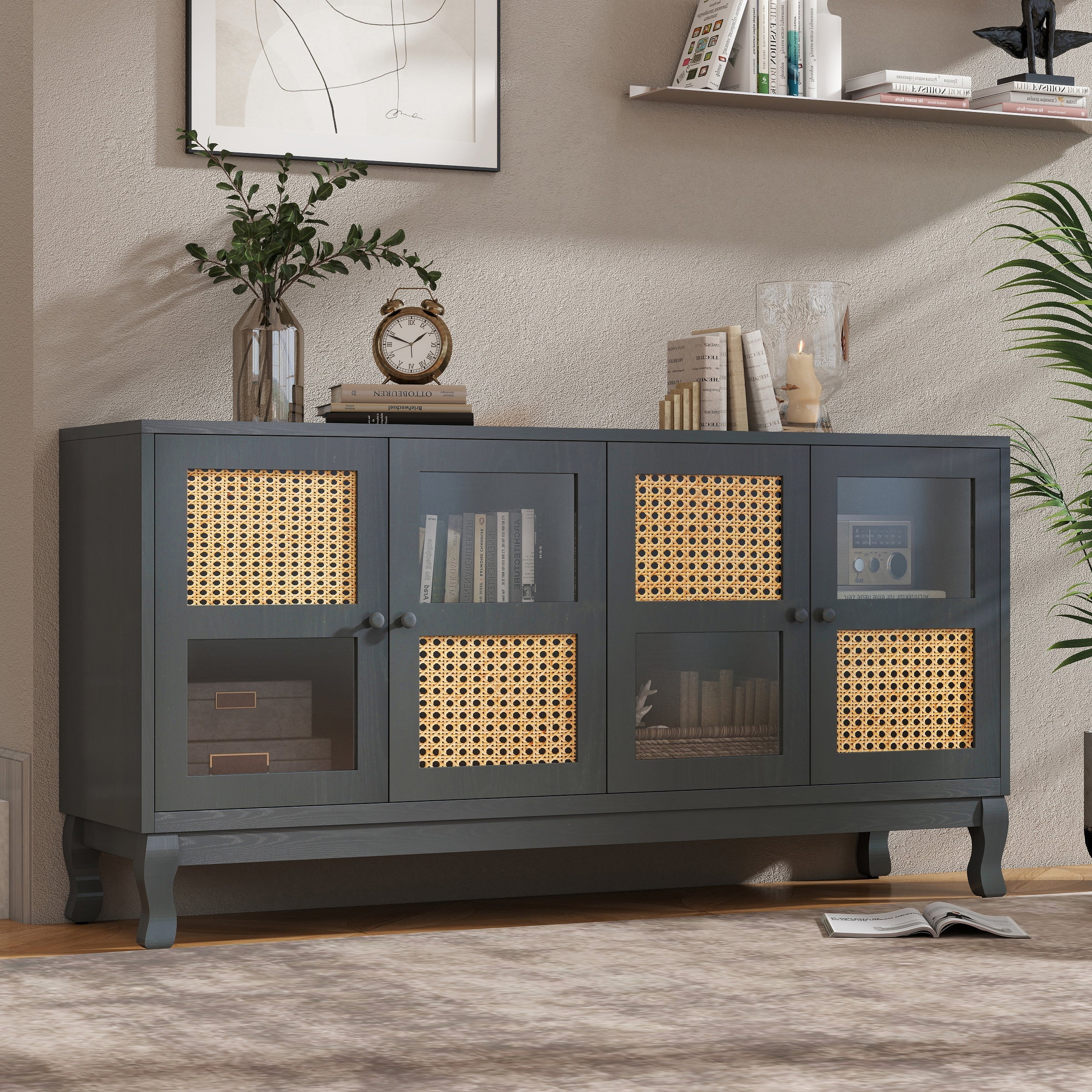 Retro Industrial Grey 4-Door Sideboard - Image 2