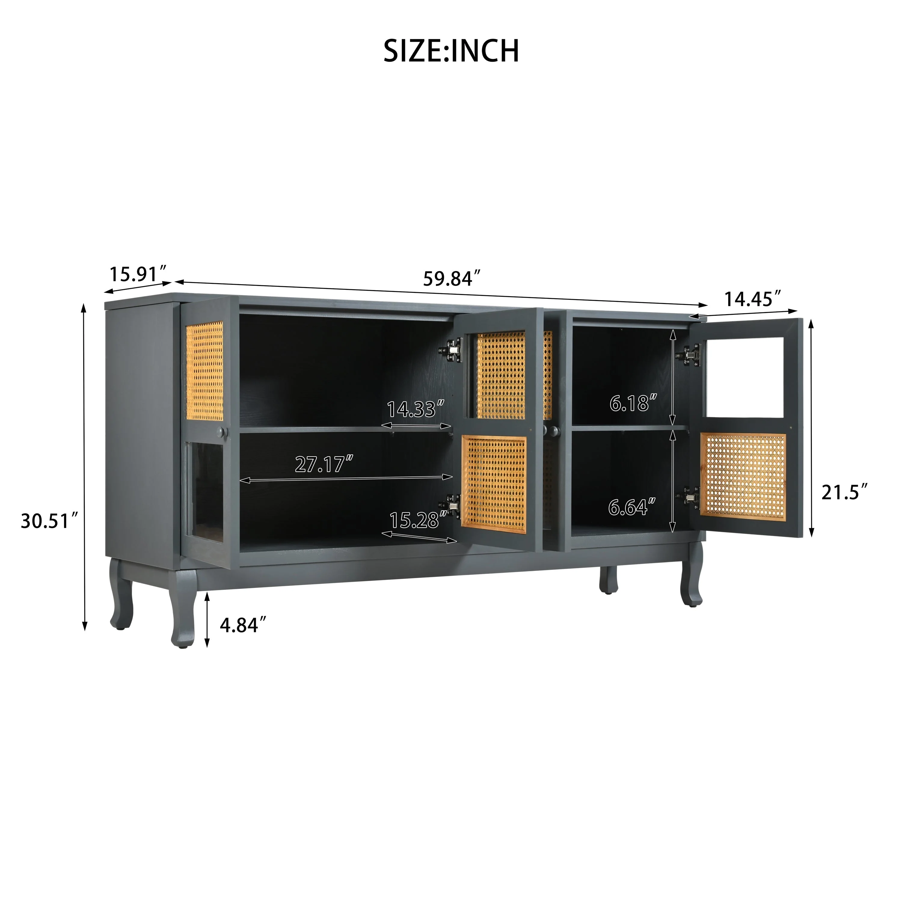 Retro Industrial Grey 4-Door Sideboard - Image 3