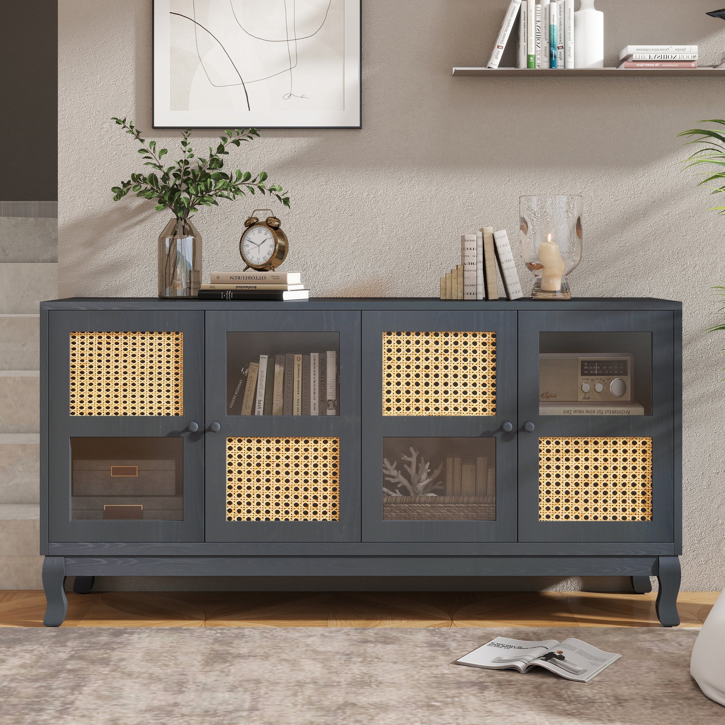 Retro Industrial Grey 4-Door Sideboard - Image 4