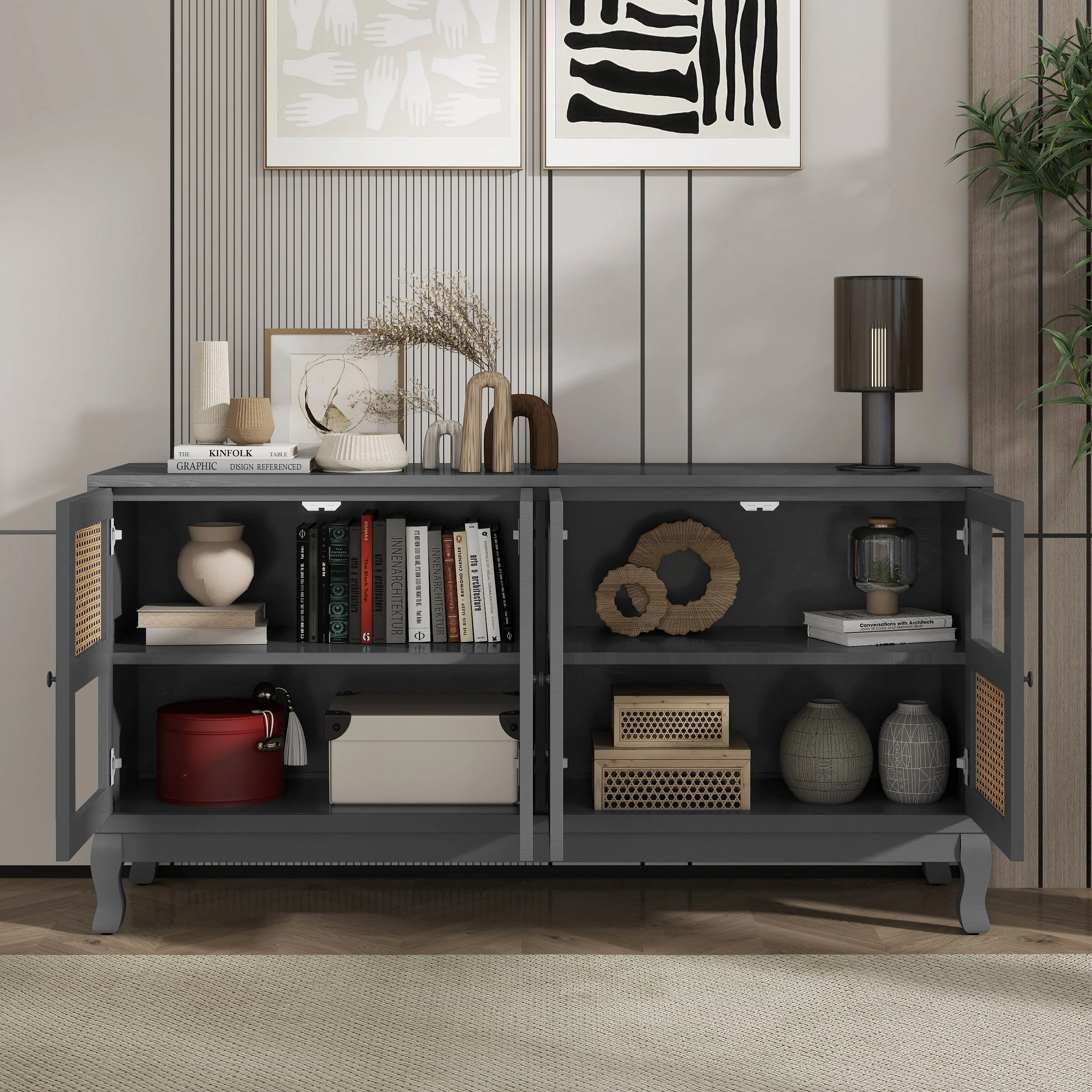 Retro Industrial Grey 4-Door Sideboard - Image 5