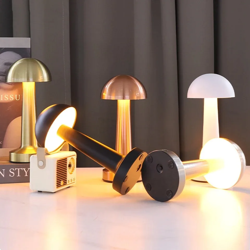 Retro LED Mushroom Table Lamp USB Rechargeable Dimmable Bedside Desk Light - Image 2