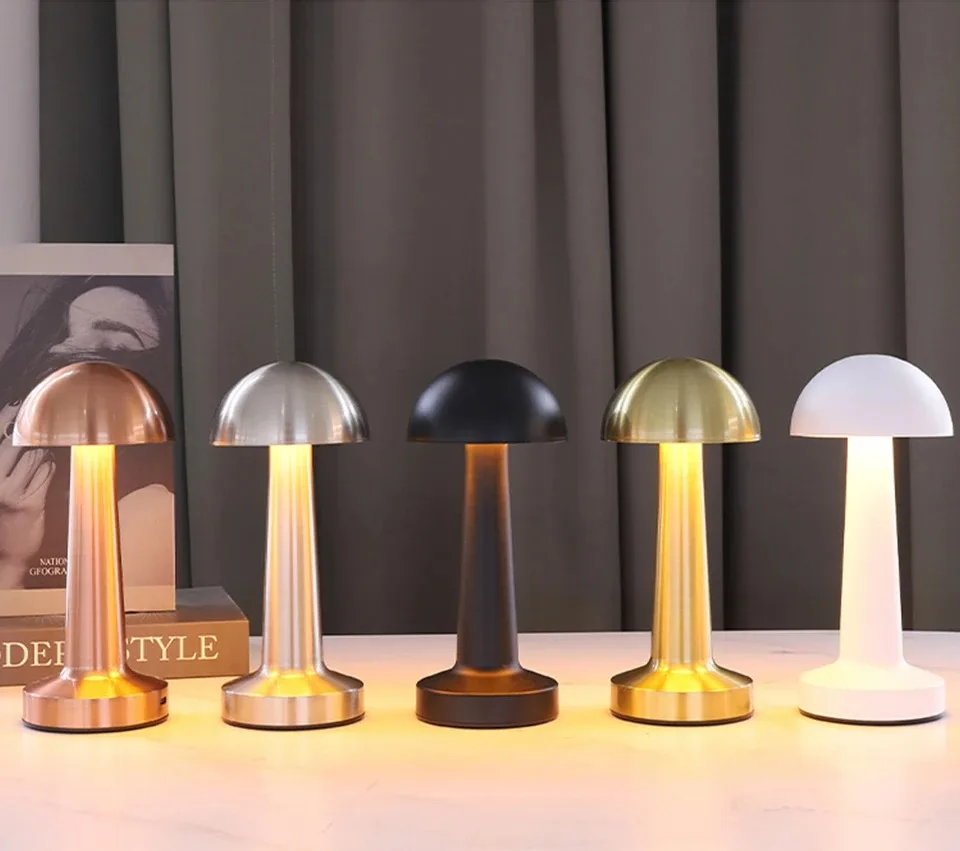 Retro LED Mushroom Table Lamp USB Rechargeable Dimmable Bedside Desk Light - Image 3