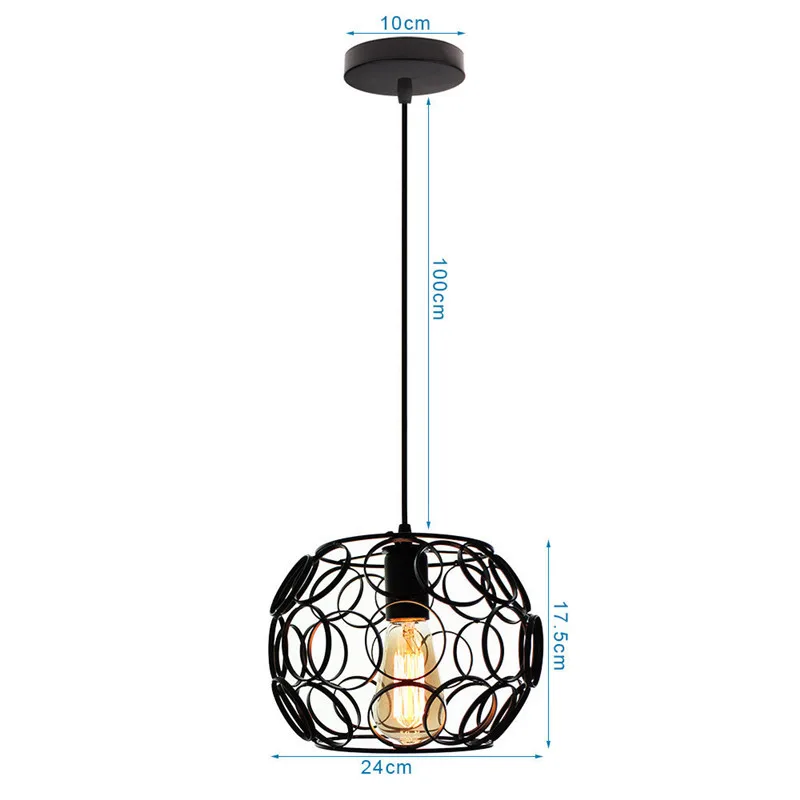 Retro Loft Industrial Pendant Light Wrought Iron Metal Ball E27 Hanging Lamp - Image 16